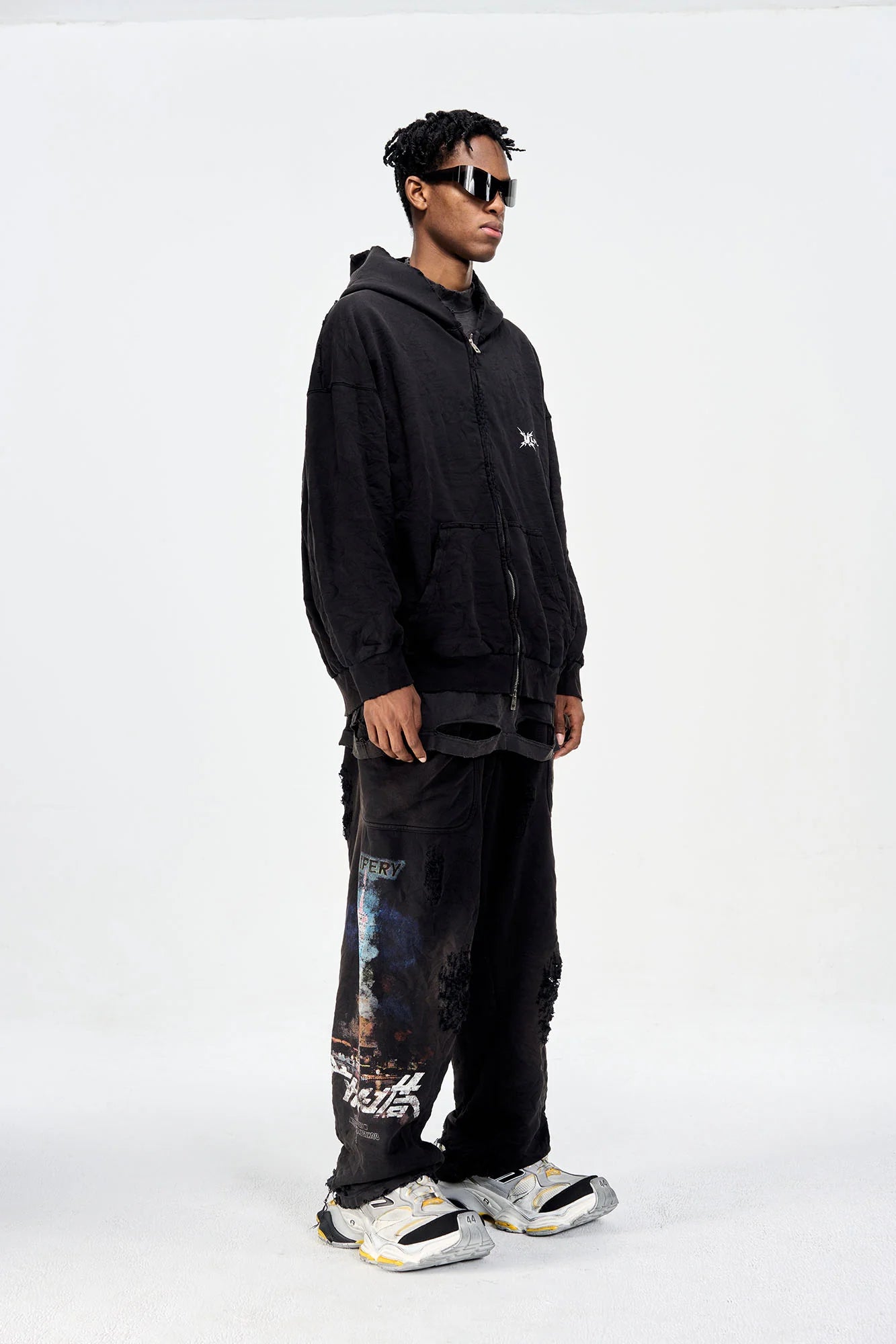ULIPERY Distressed Crinkled Hooded Jacket
