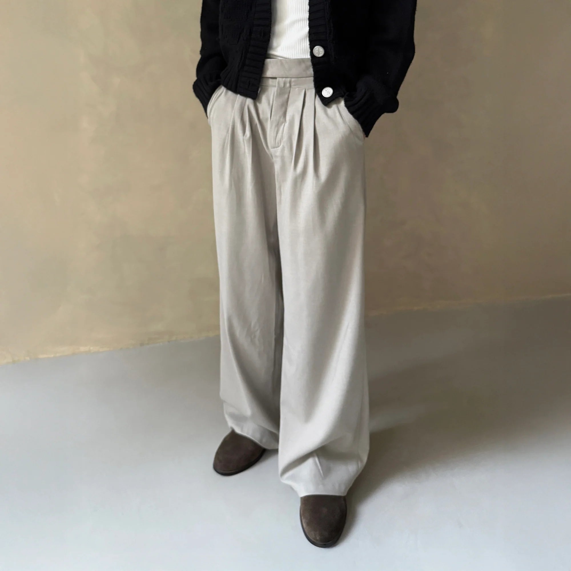 IN EXISTENCE Pleated Belted Wide-Leg Trousers
