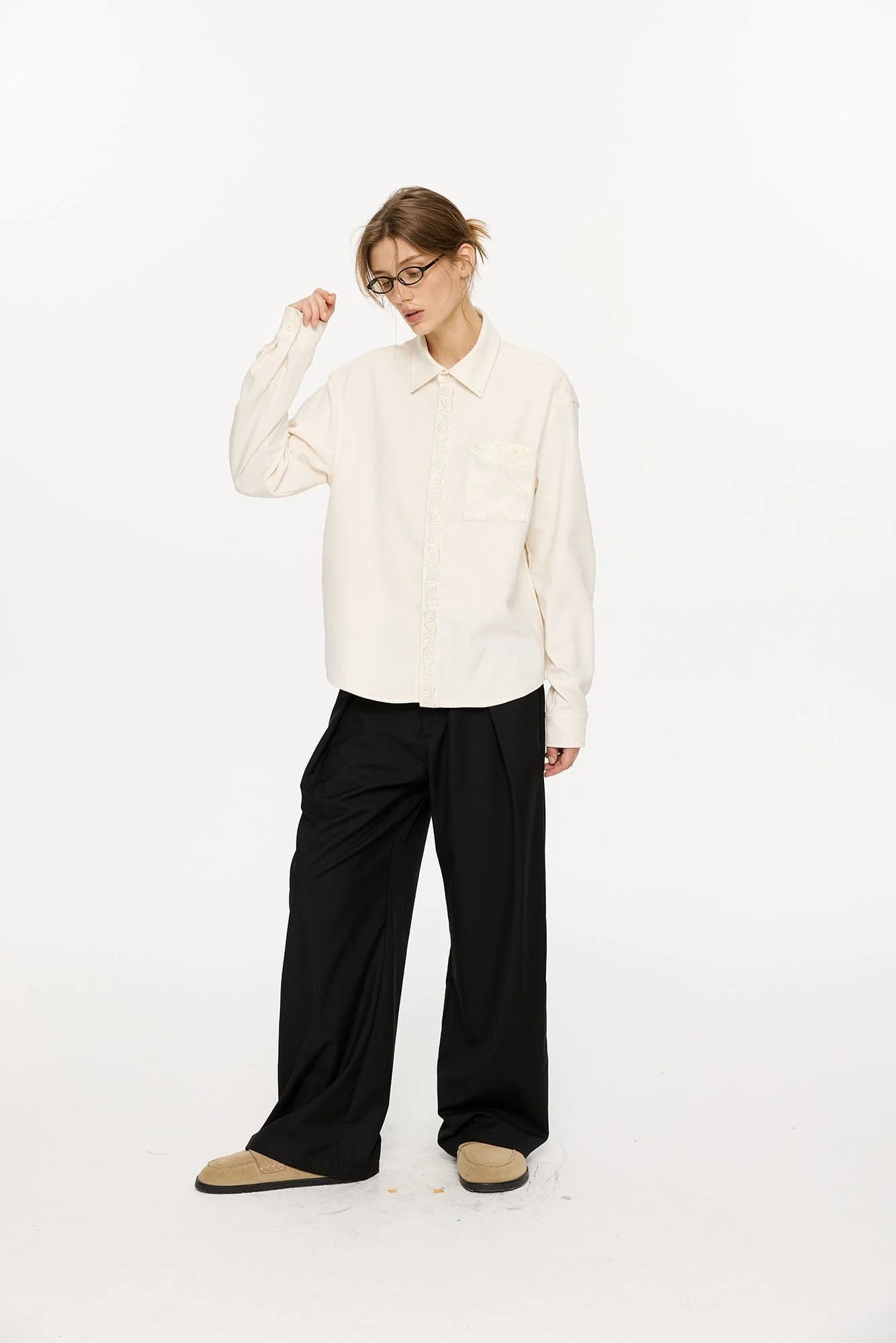 KREATE Floral Jacquard Trim Pocket Shirt