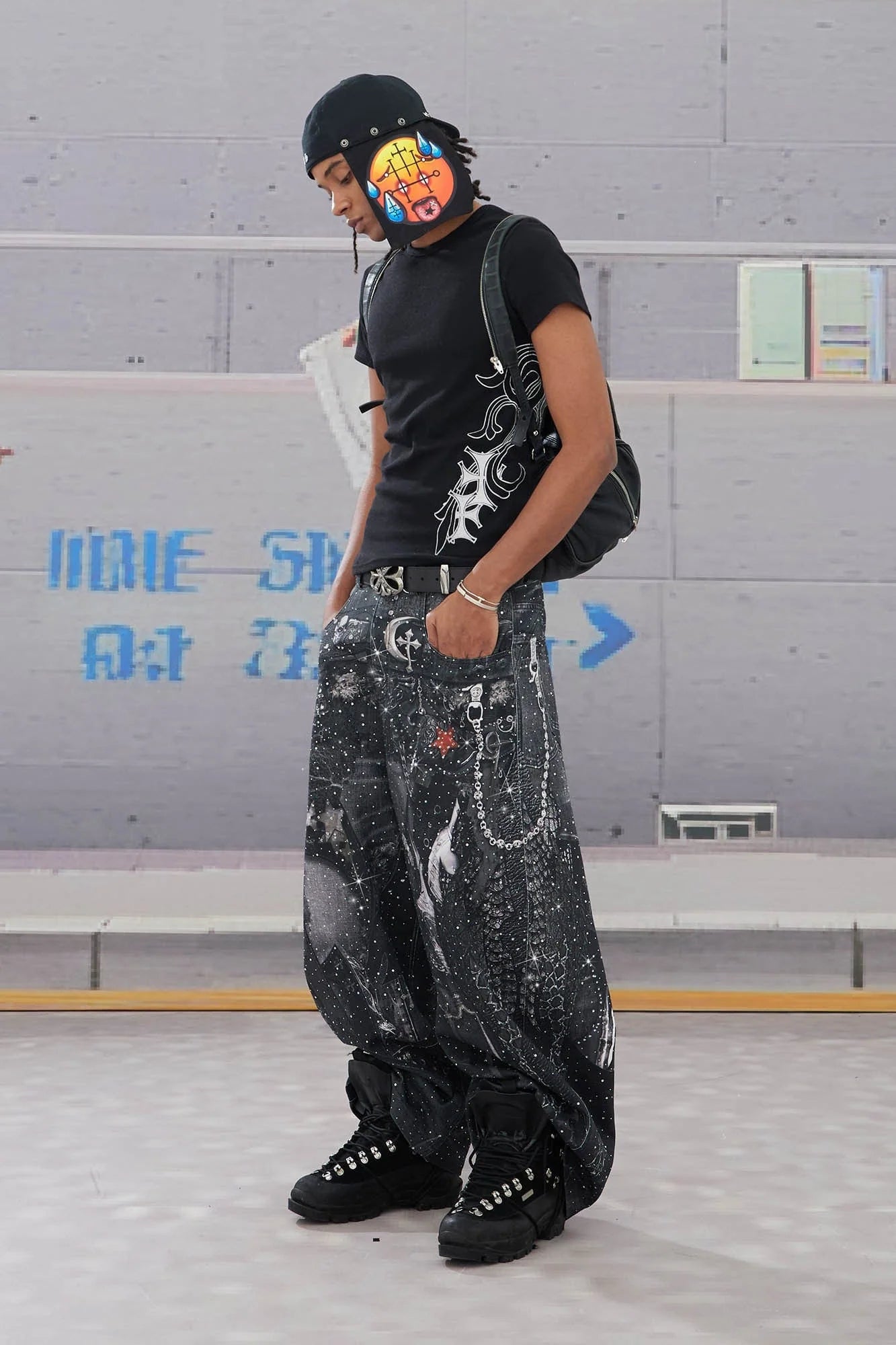 DND4DES Armour Full-Print Diamond Baggy Jeans