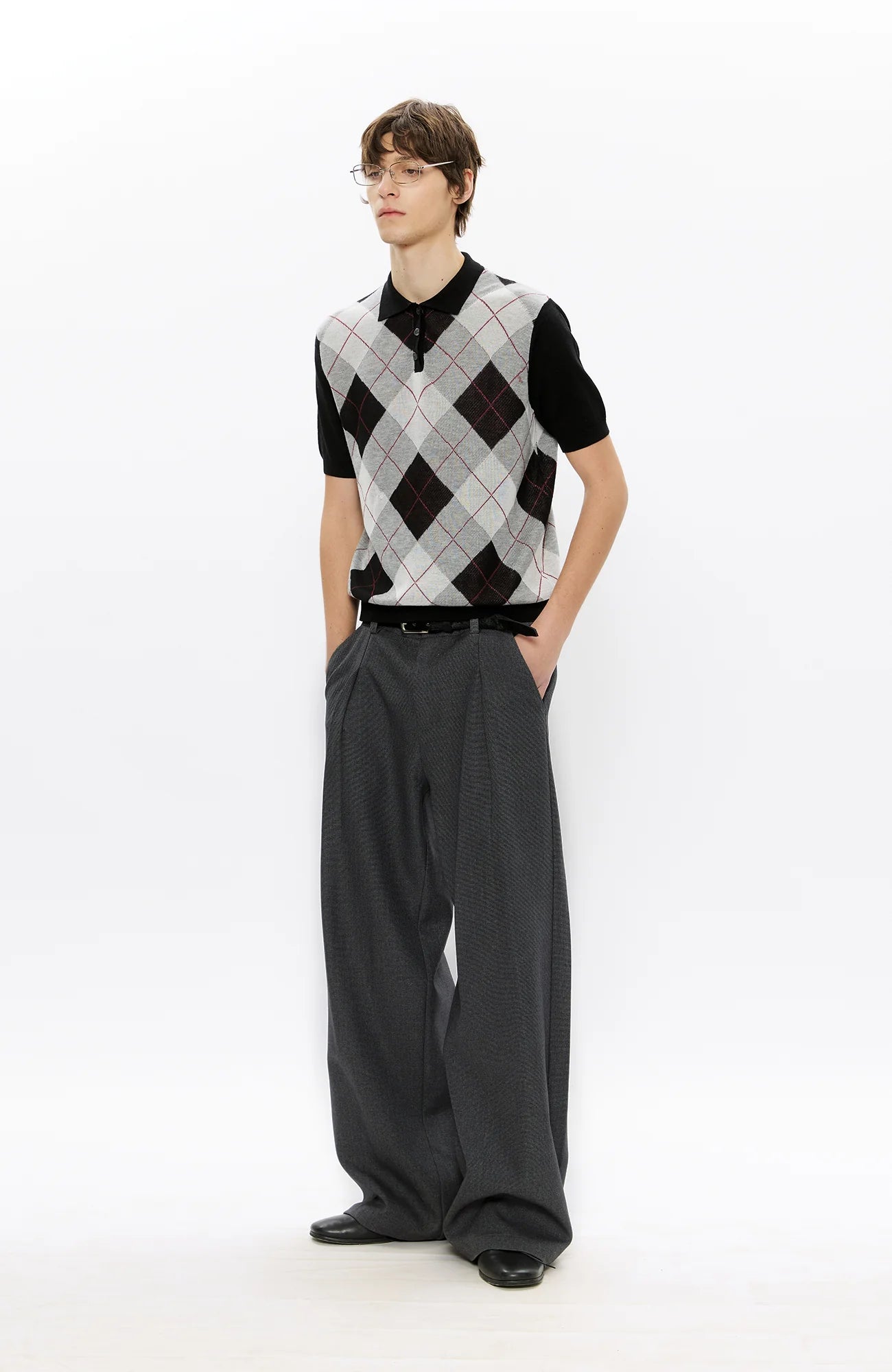 KREATE Classic Shadow Check Pleated Wide Trousers