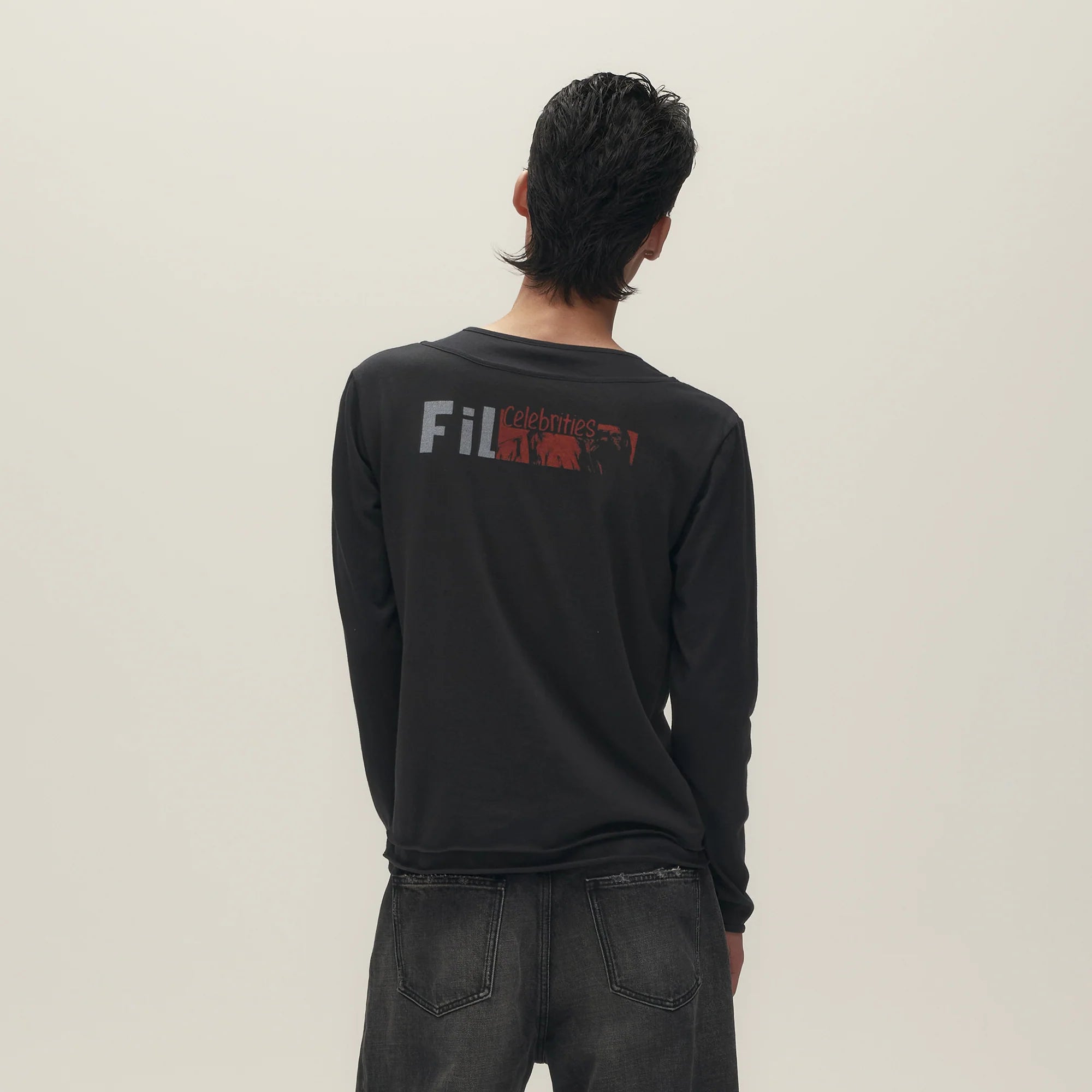 SAVAGEGROWTHWORLD Graphic Double-Layer Neckline Long-Sleeve Tee