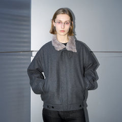 LABELROOM Modern Faux-Fur Collar Wool Jacket Gray