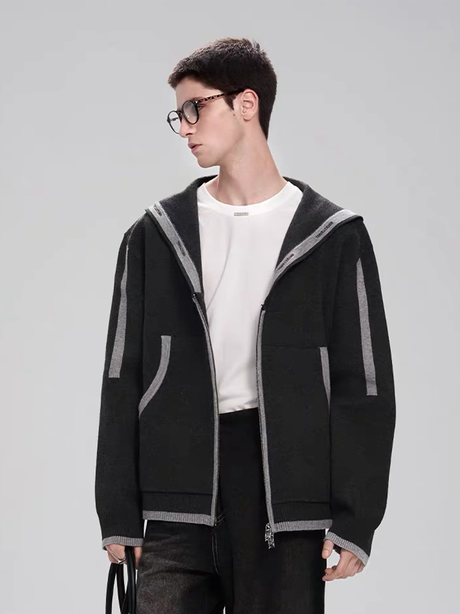 TIWILLTANG Contrast-Trim Sailor-Collar Jacket