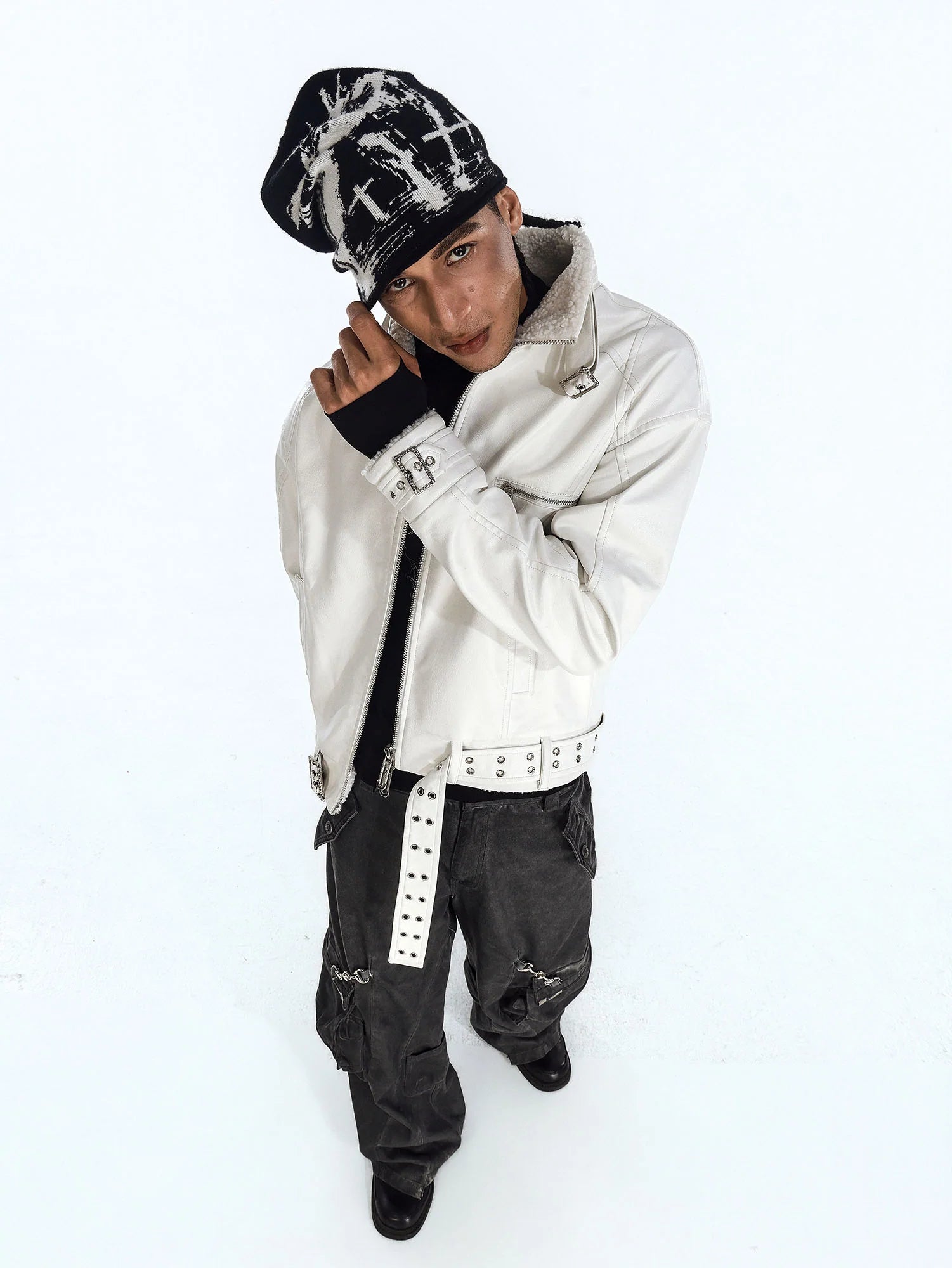 FLYERRER Panel Faux-Fur Lining Biker Jacket