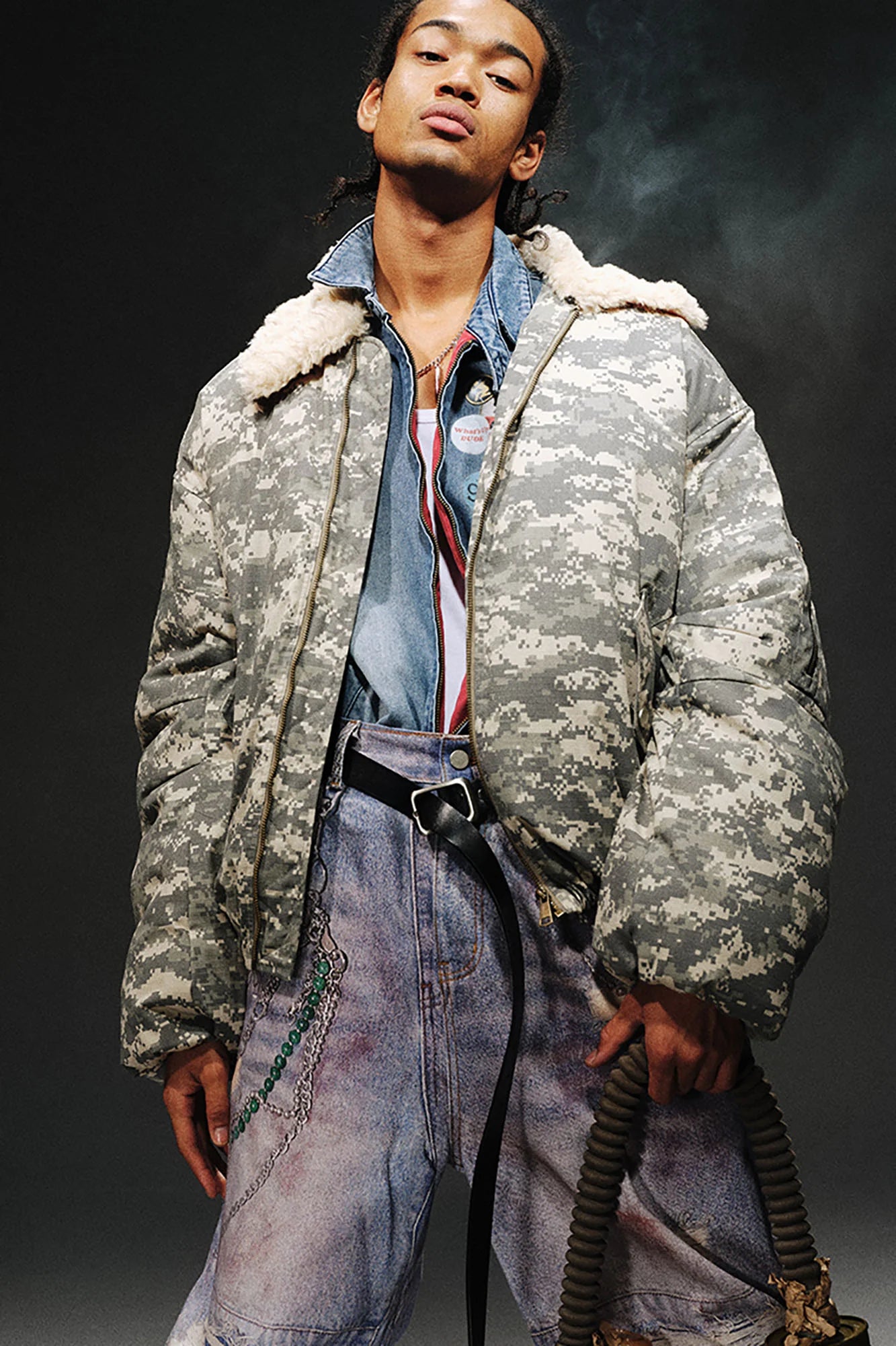 TRECLUB Detachable Collar Camo Puffer Jacket