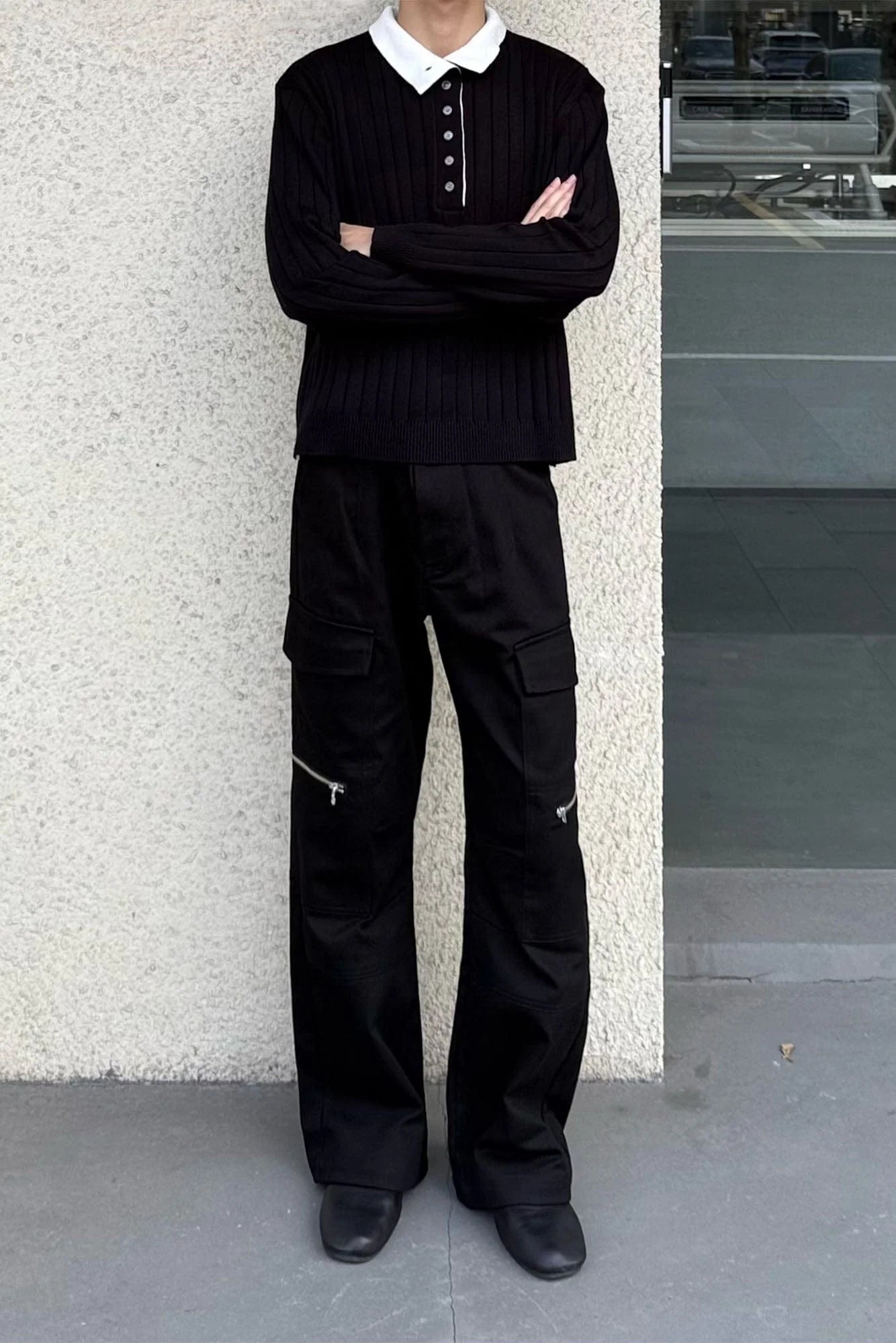 OKAYTHXBYE Muted Marble Multi-Pocket Panel Flared Cargo Pants