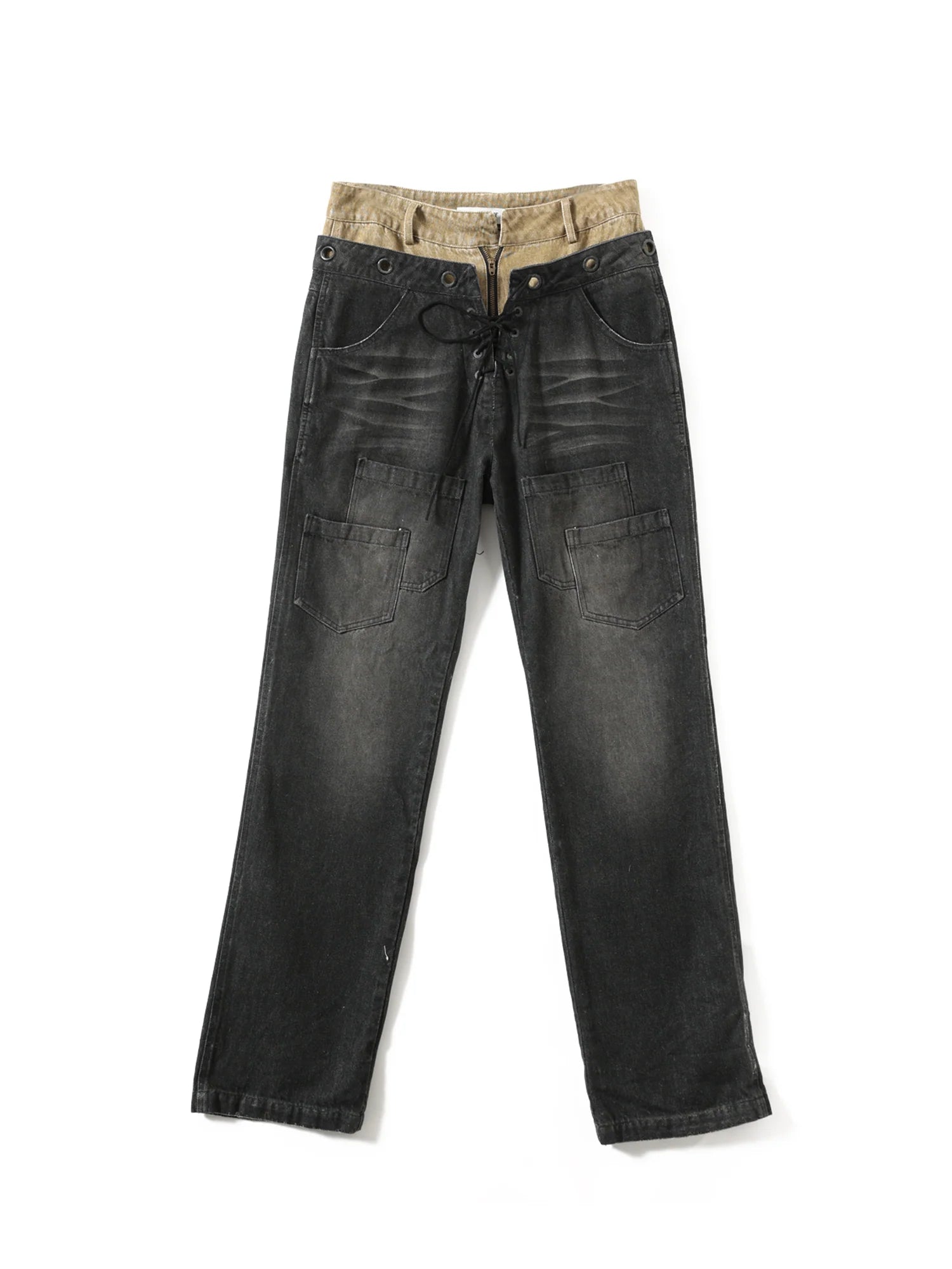 ERROR CODE ROBOT Washed Double-Waist Straight-Leg Jeans