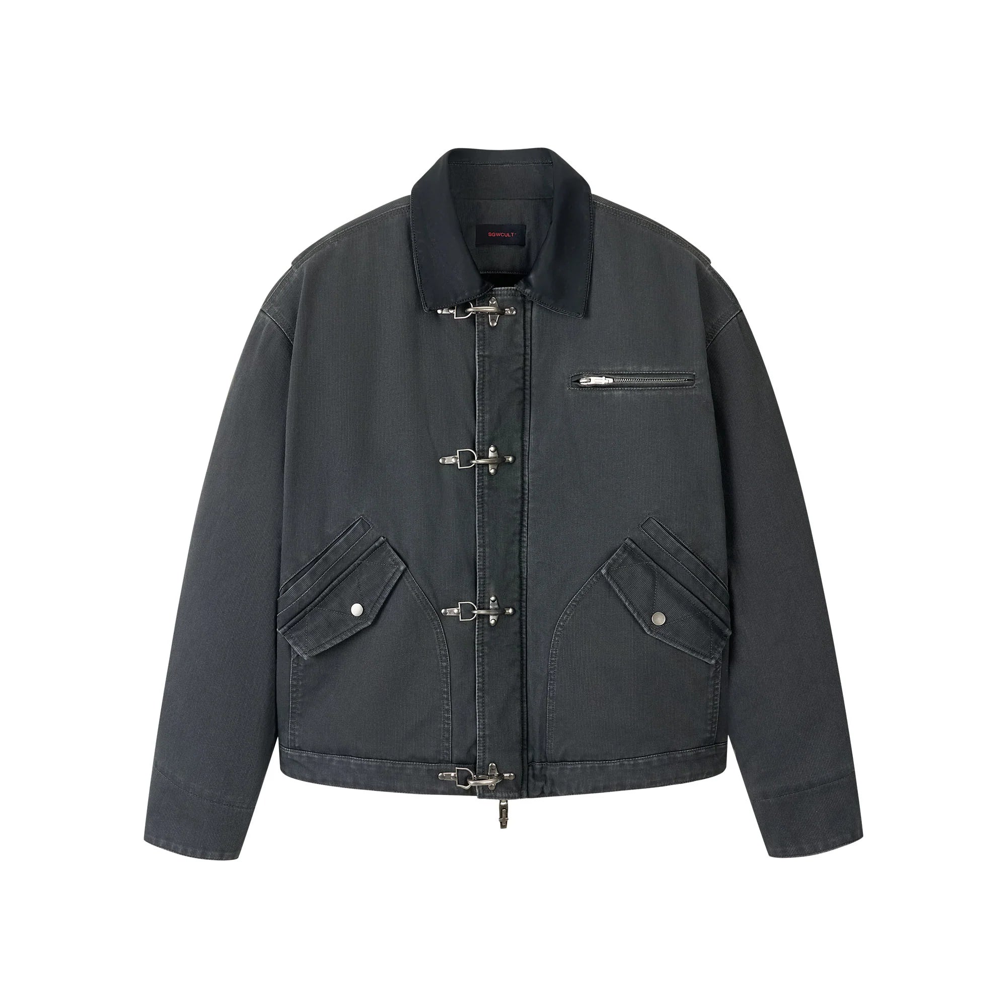 SAVAGEGROWTHWORLD Leather Collar Utility Puffer Jacket