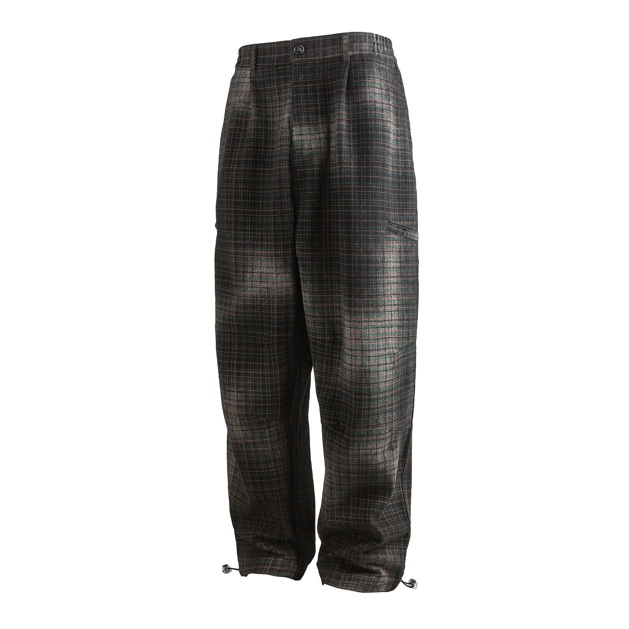 ME DA IGUAL Washed Plaid Tapered Drawstring-Hem Pants