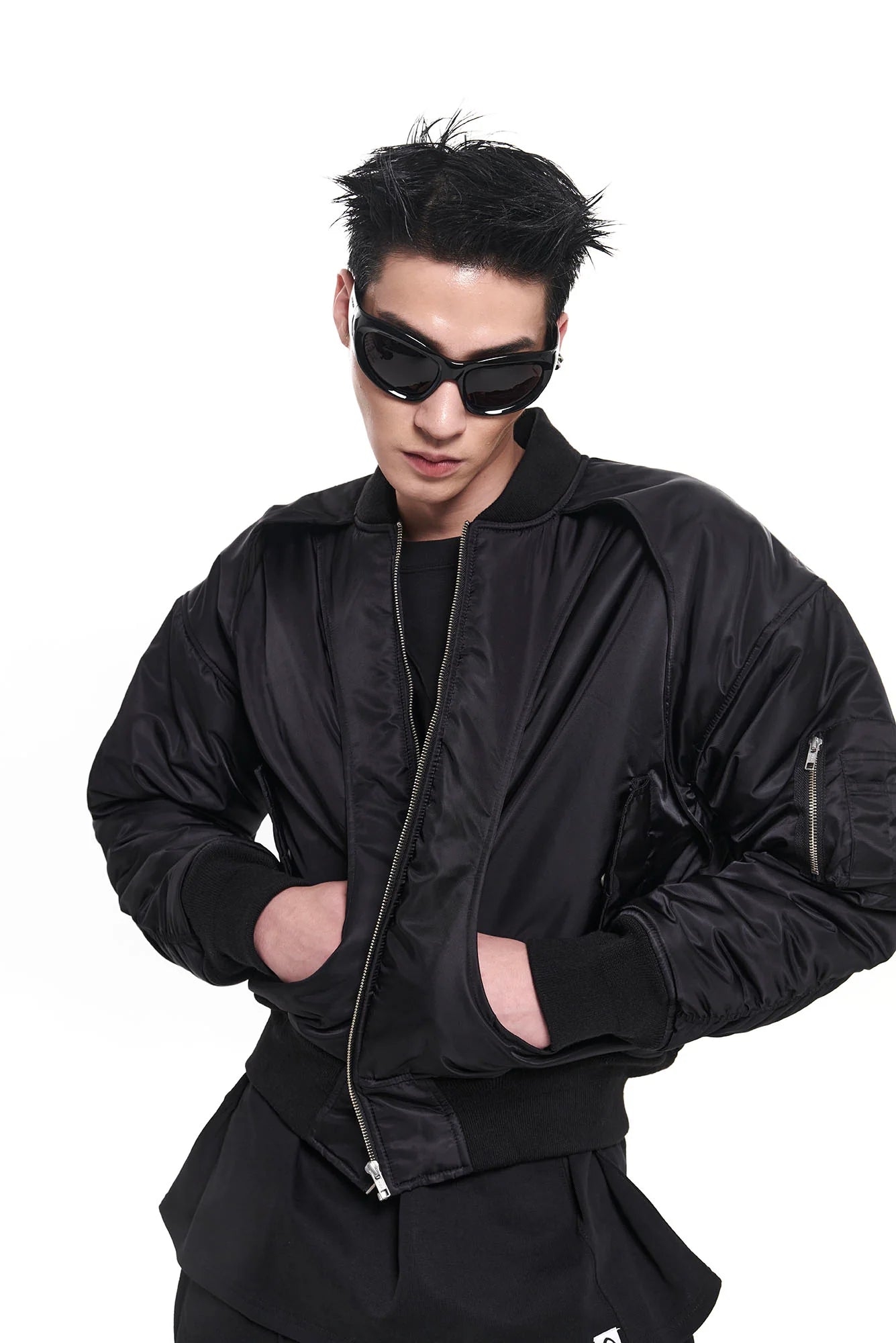 EGOFETCH Ruched Cropped Bomber Jacket