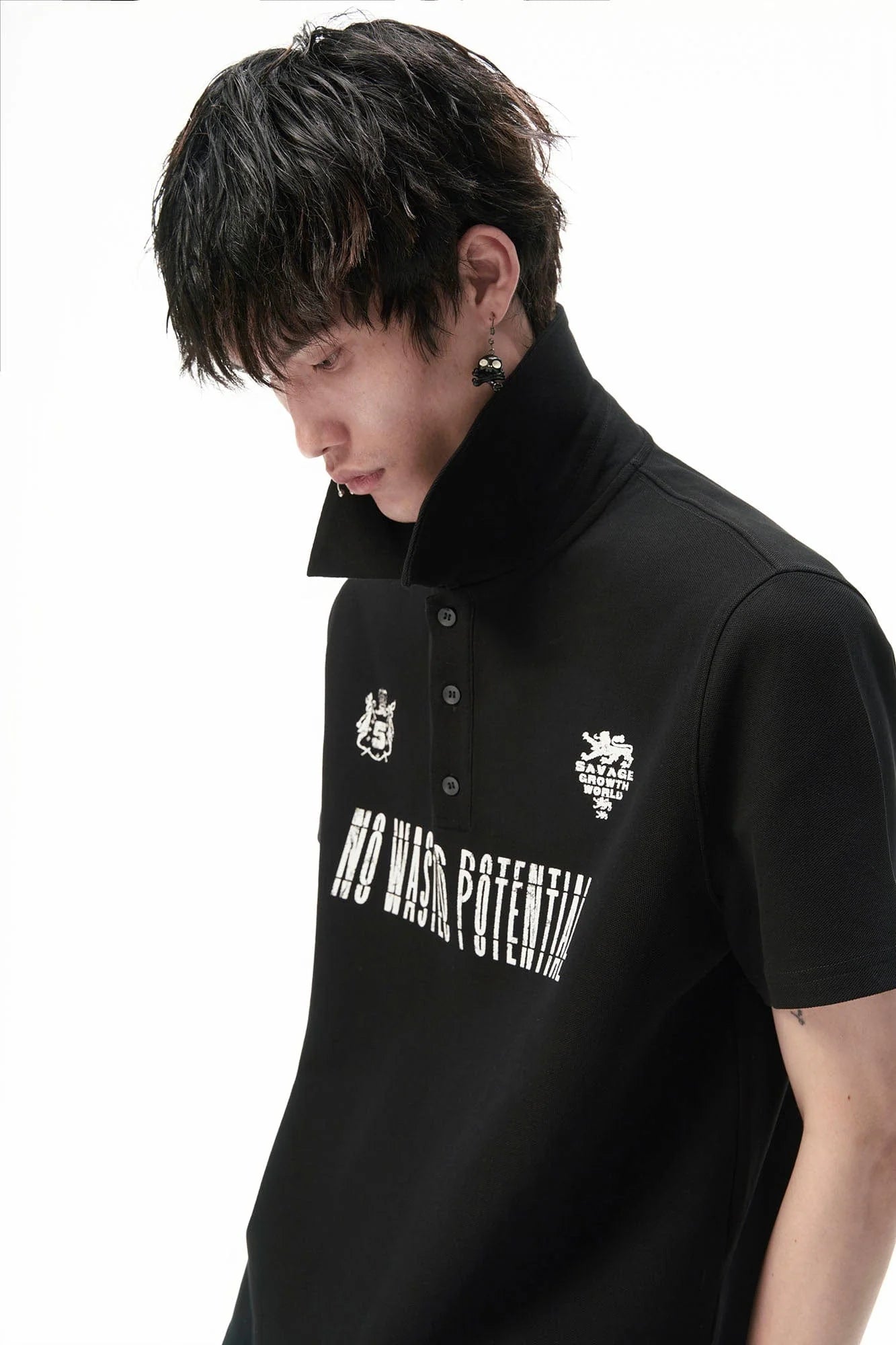 SAVAGEGROWTHWORLD No Wasted Potential Stripe-Back Polo T-Shirt