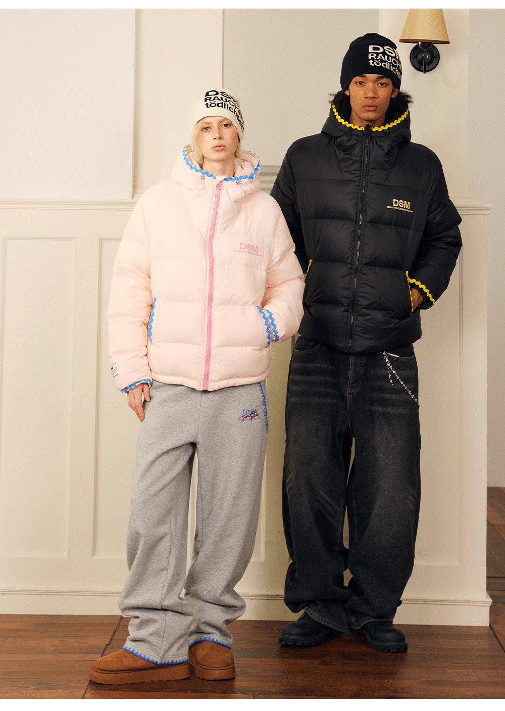DONSMOKE Wavy Trim Hooded Down Puffer