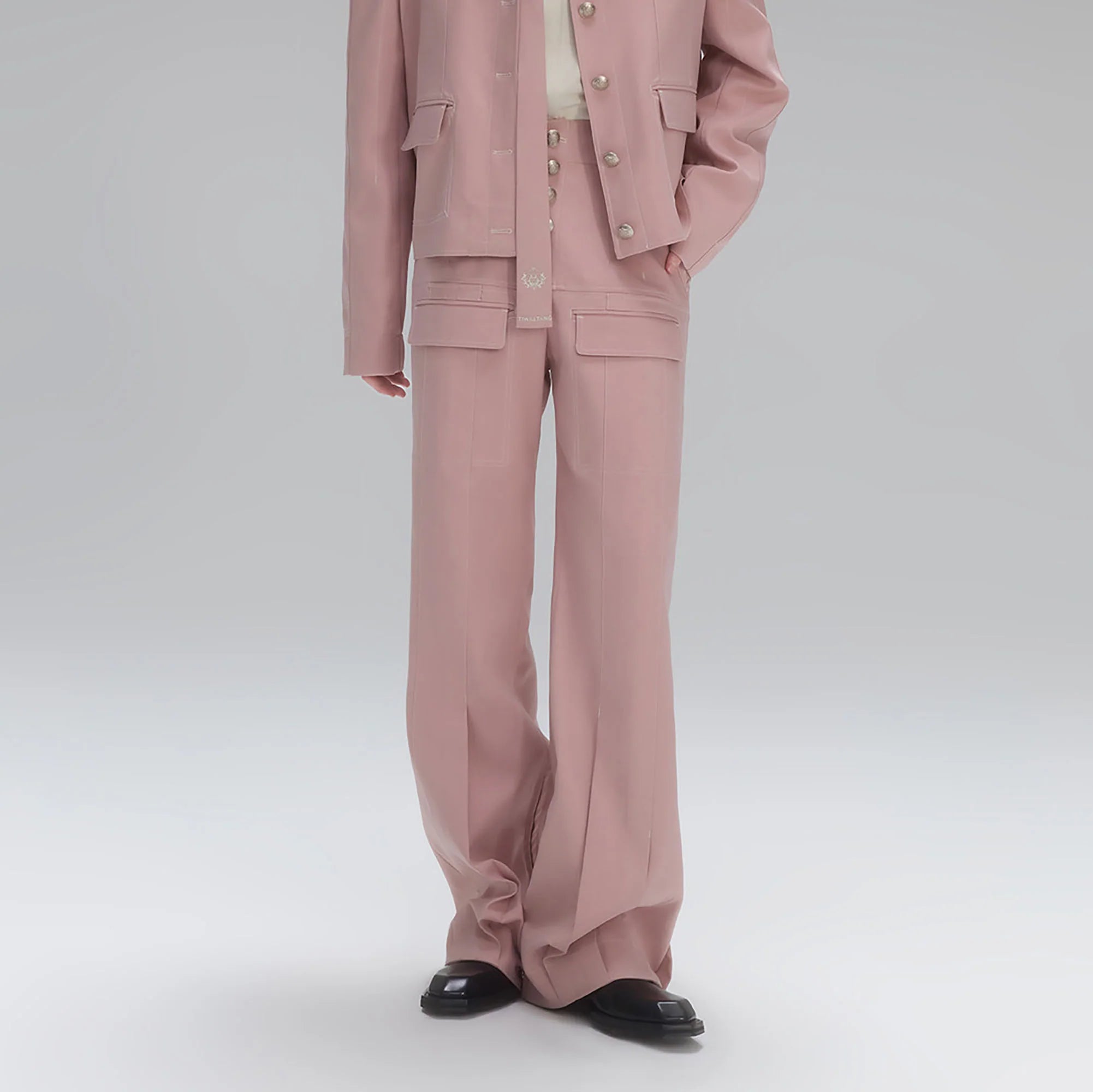 TIWILLTANG Stitched Button-Up Pleated Flared Pants