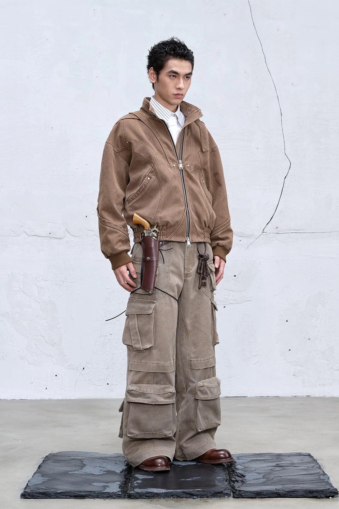 CATSSTAC Deconstructed Faded Wash Dual-Zipper Jacket