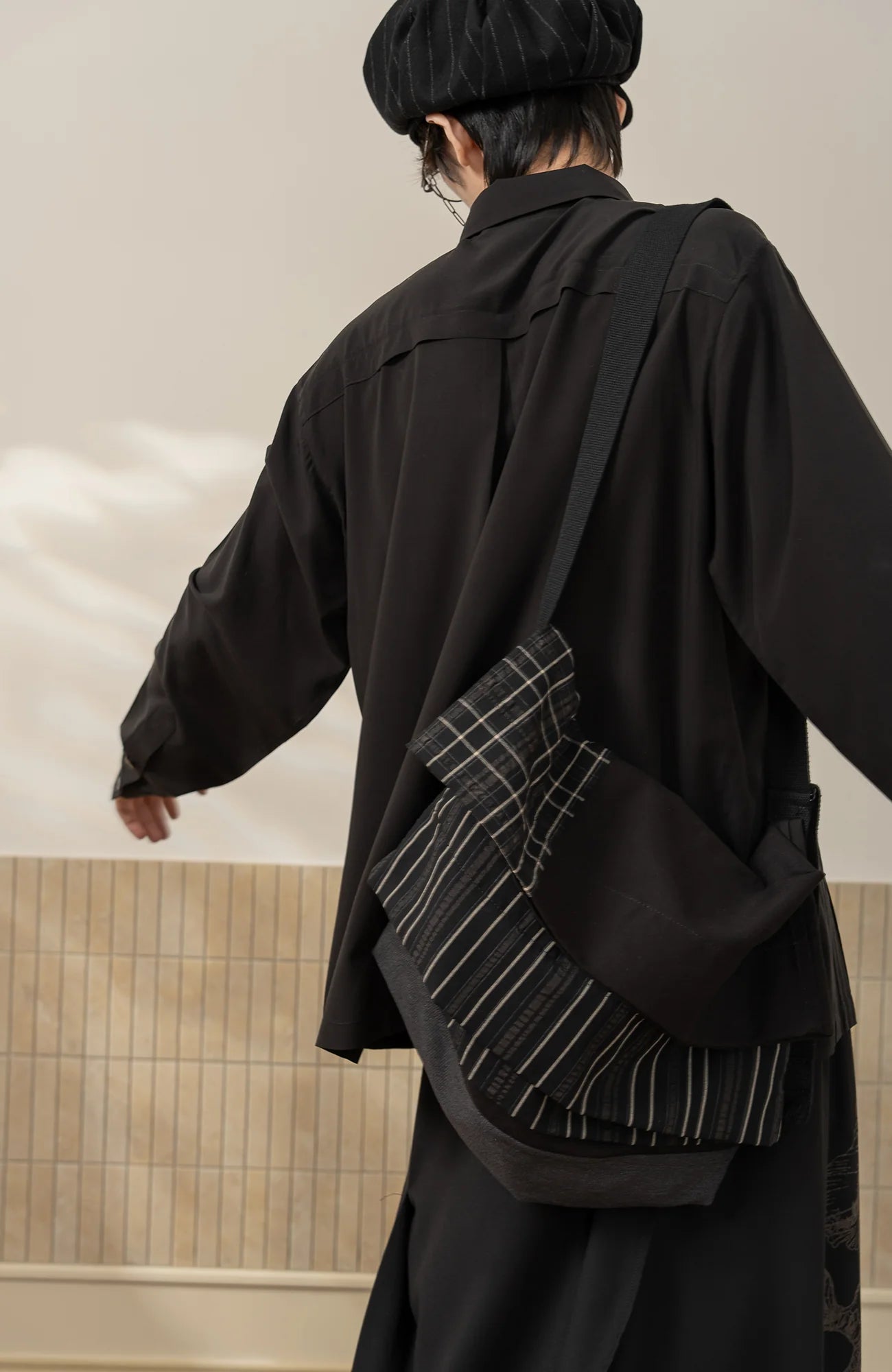 MOITIEDEPETALE Graphic Double-Layered Striped Shirt