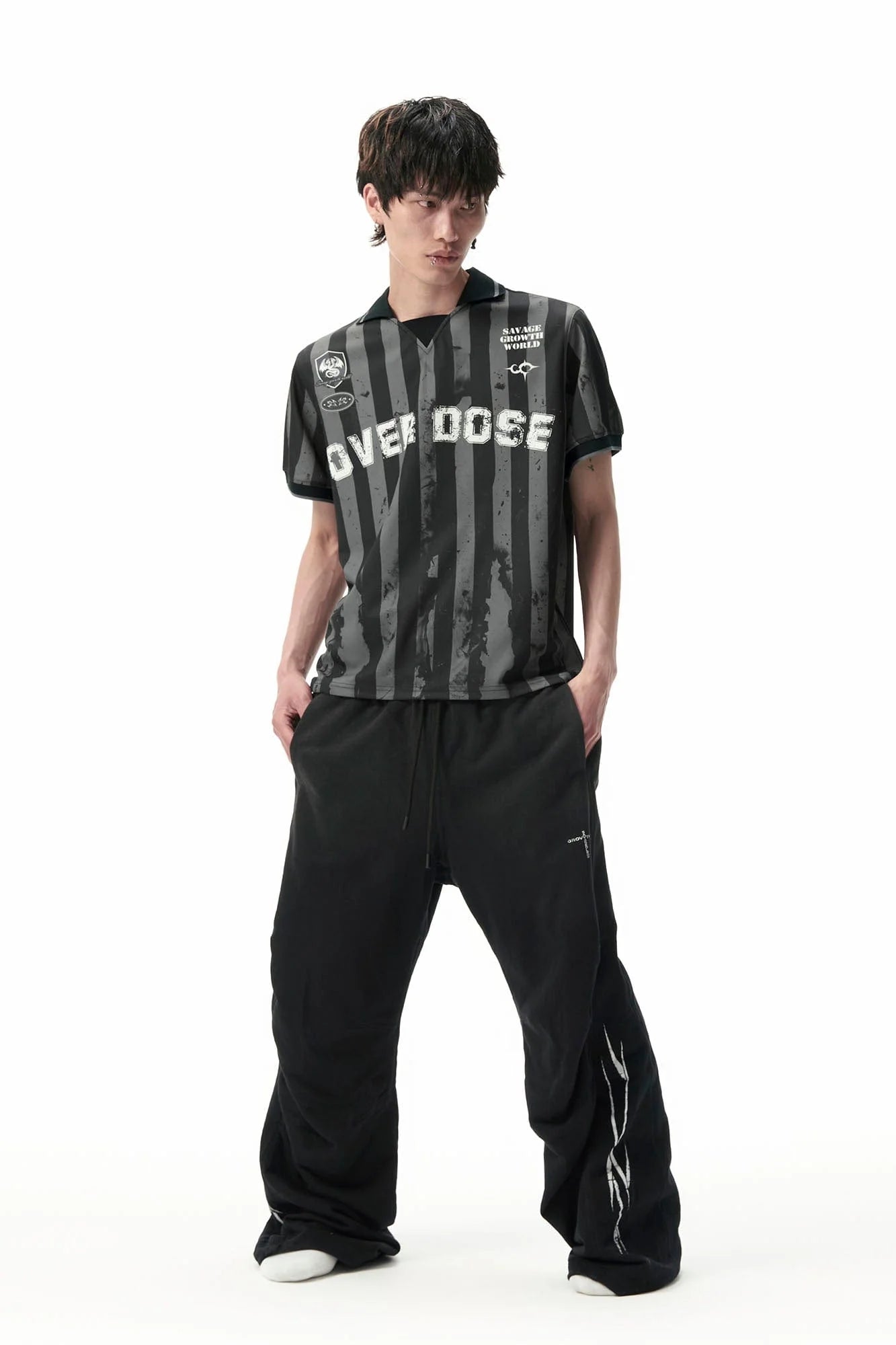 SAVAGEGROWTHWORLD OVERDOSE Distressed Striped Jersey