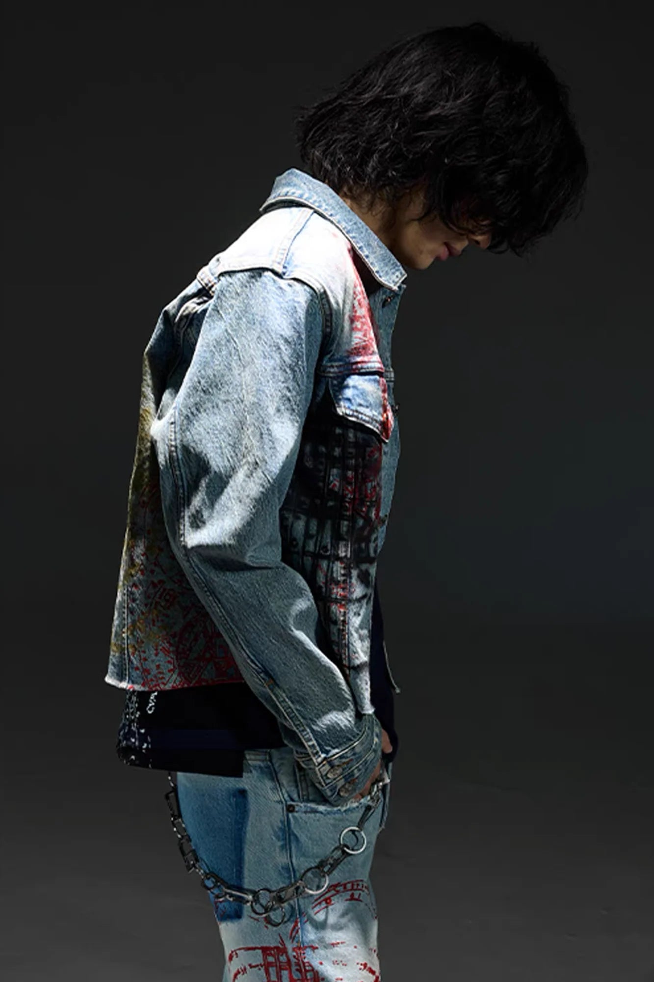 NOTHINGNESS WORLD Washed Multi-Print Denim Jacket