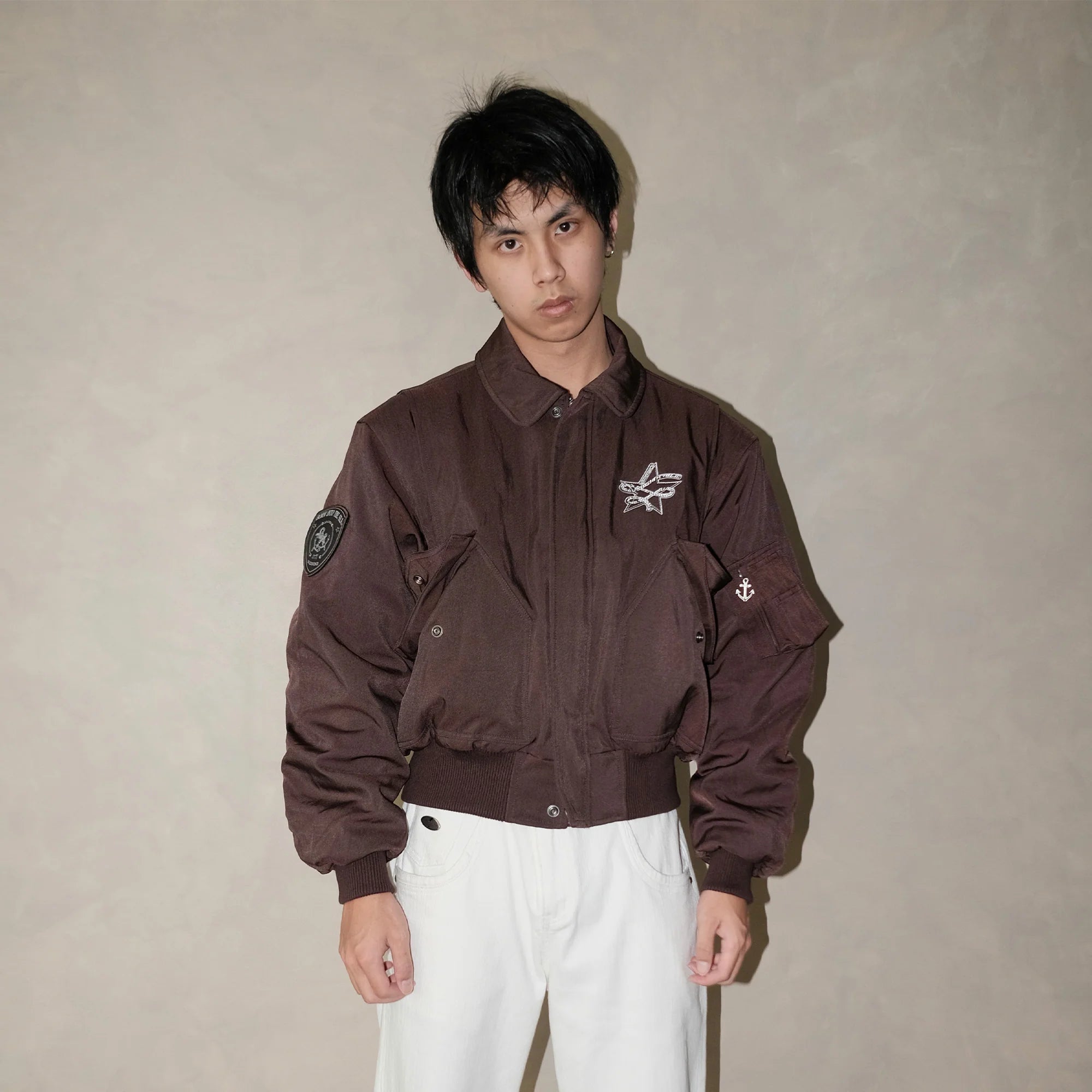 IN EXISTENCE Anchor Zip Embroidered Patch Bomber