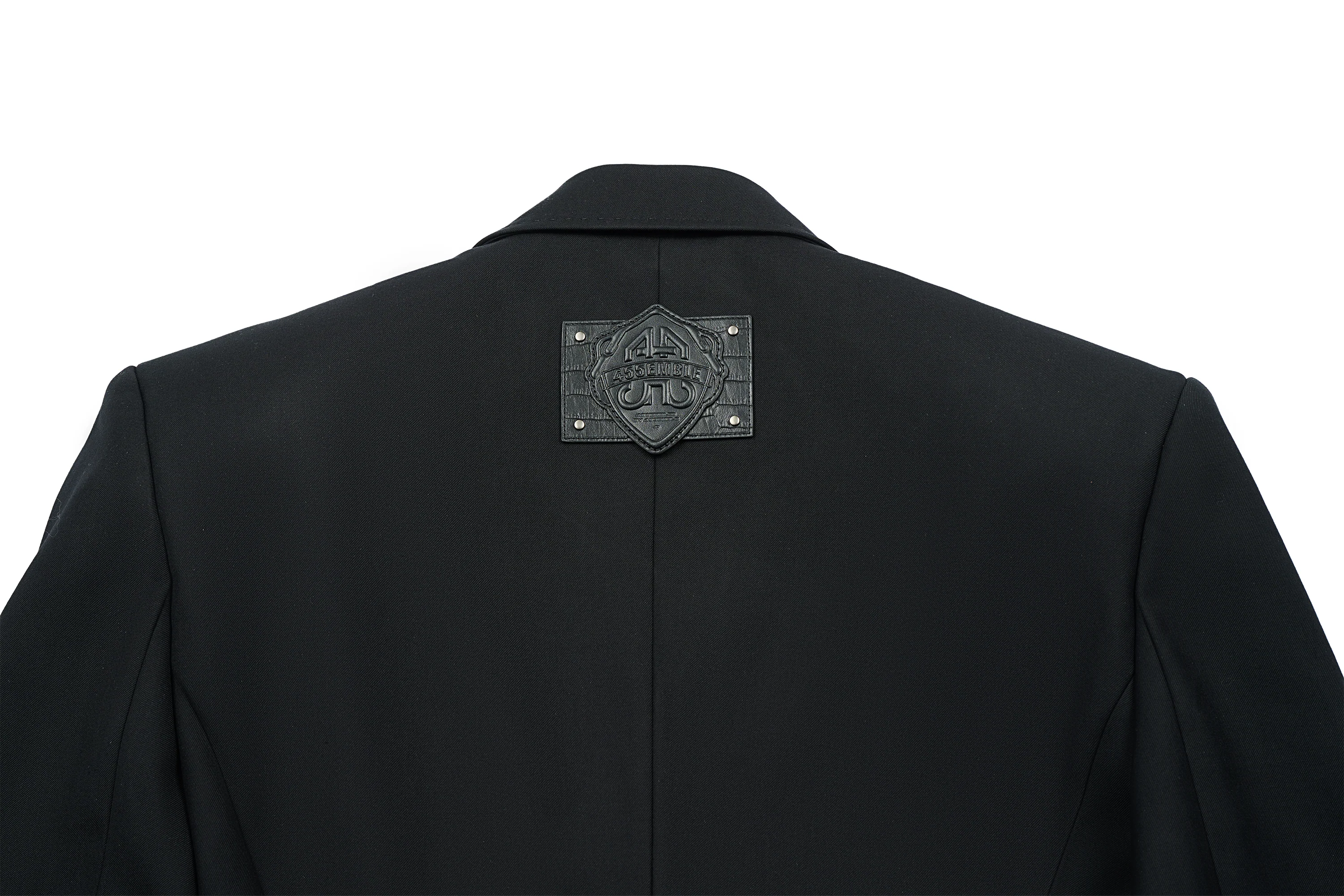 455EMBLE Paneled PU Lapel Waist-Cinched Blazer