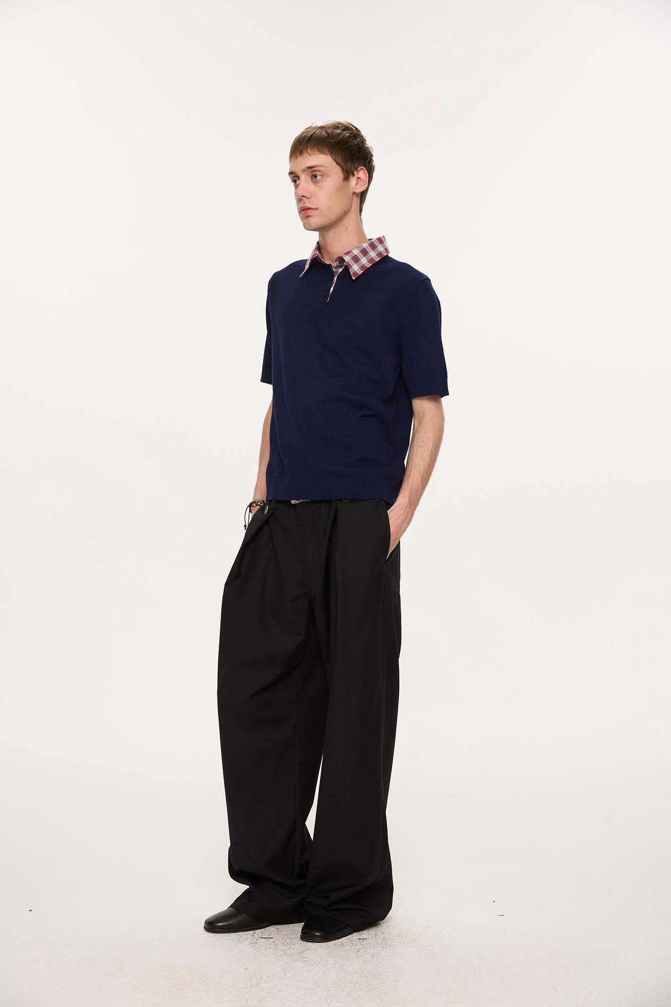 KREATE Preppy Spliced Plaid Collar Knit Polo