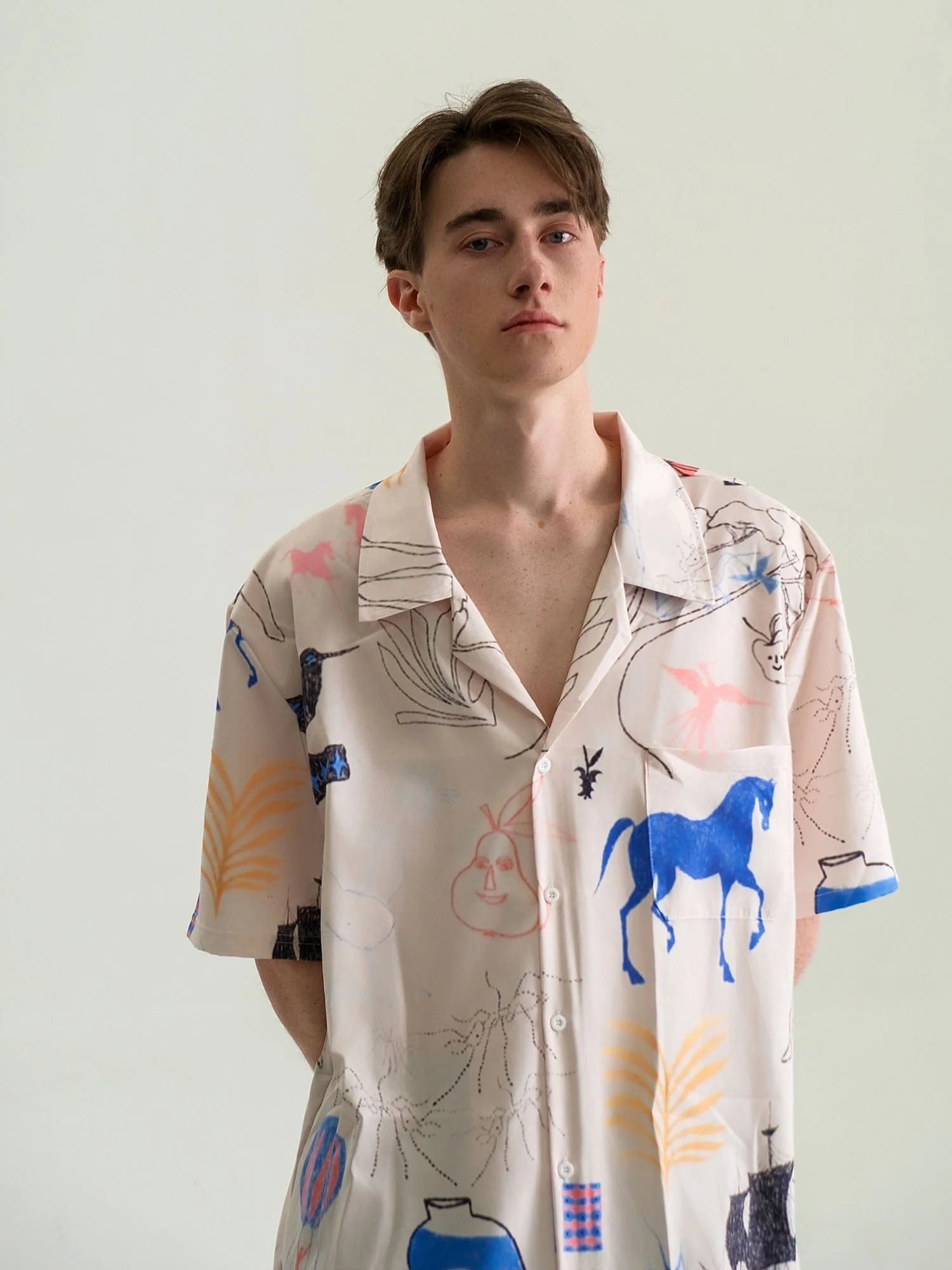 WIID Doodle Sketch Full-Print Cuban Half Shirt