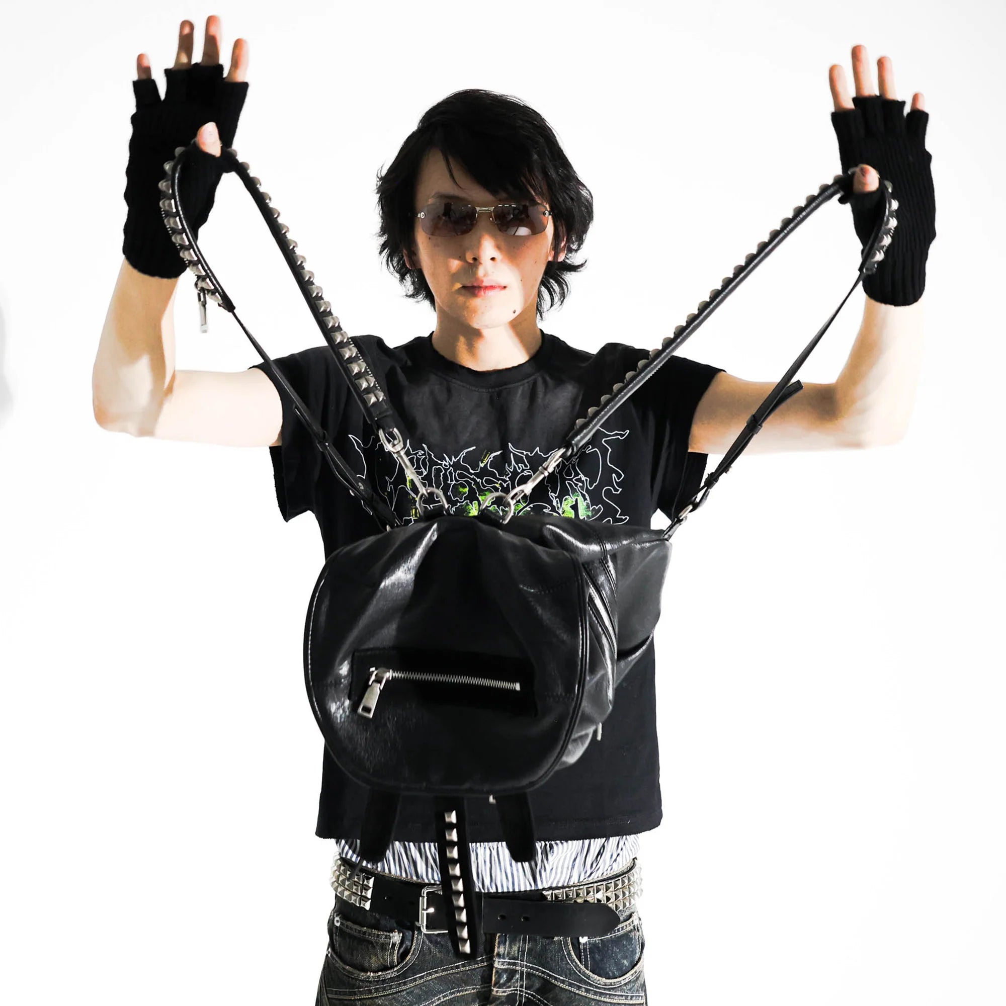 PCCVISION x GMK Studded Zippered PU Bucket Backpack