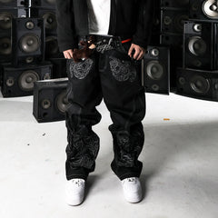 PCCVISION Skull Contrast-Stitch Embroidered Pants