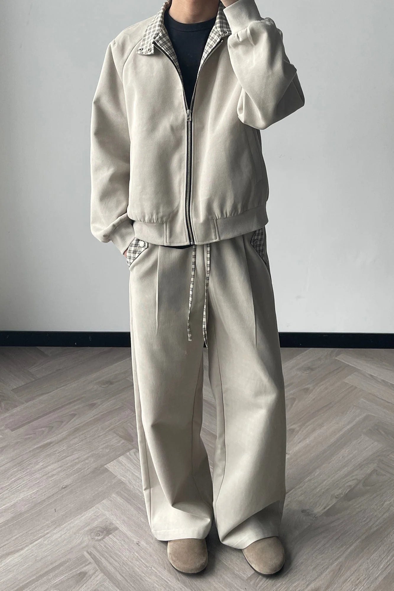 OKAYTHXBYE Plaid Layered Waist Drawstring Sweatpants