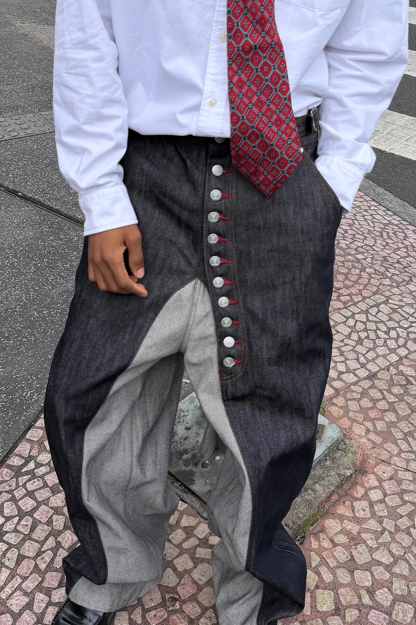 STEEPC Inverted Panel Snap-Fly Raw Jeans