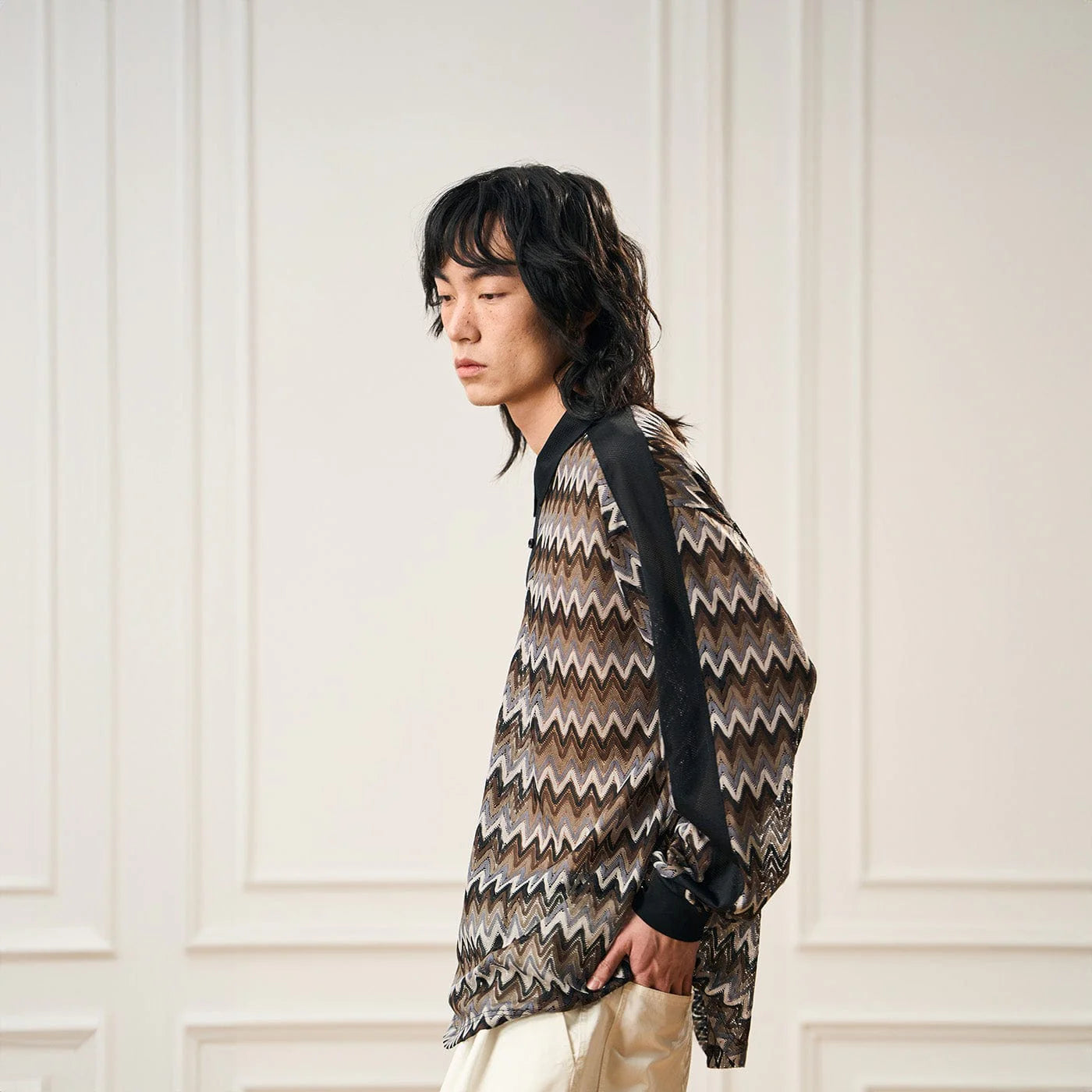 EPIC POETRY Geometric Ripple Knitted Shirt Highland