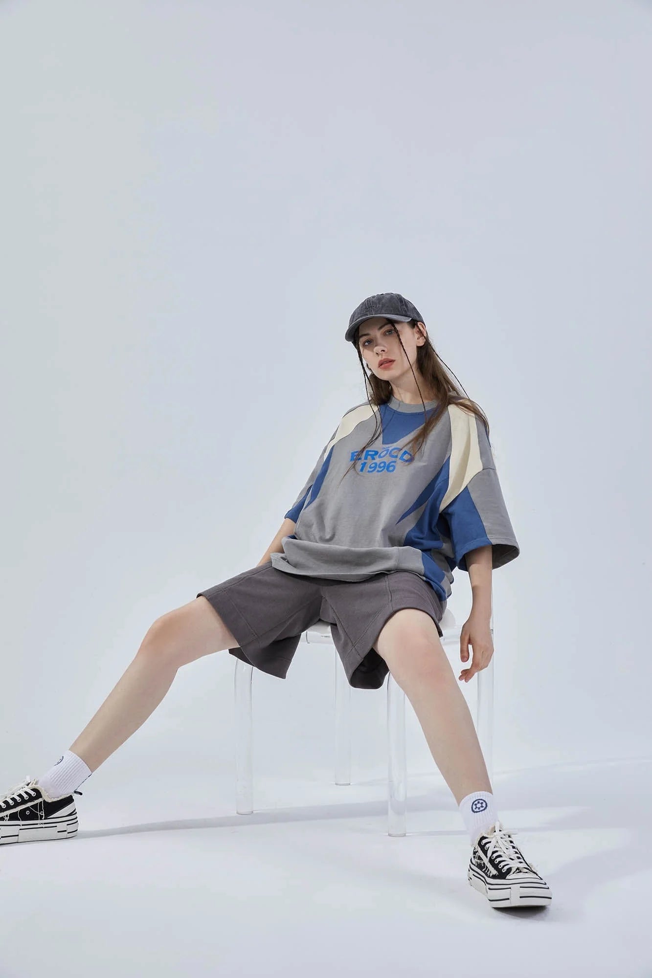 ERROR CODE ROBOT Retro Contrast Spliced Oversized T-Shirt