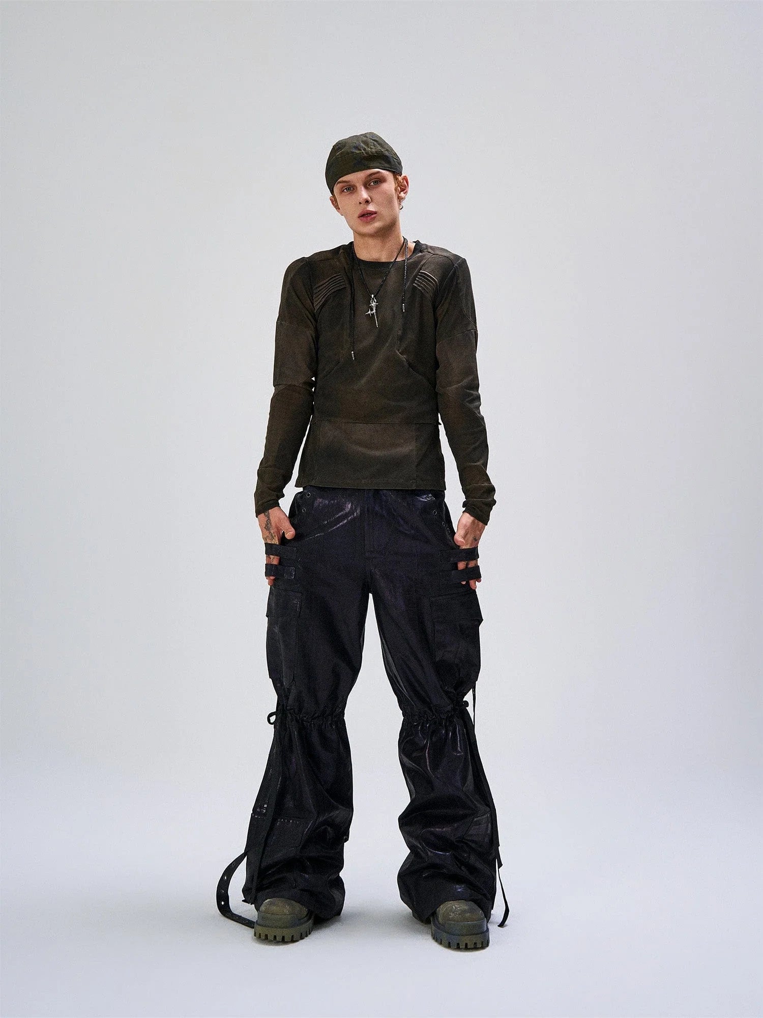 FLYERRER Washed Panelled Slim-Fit Long-Sleeve Tee
