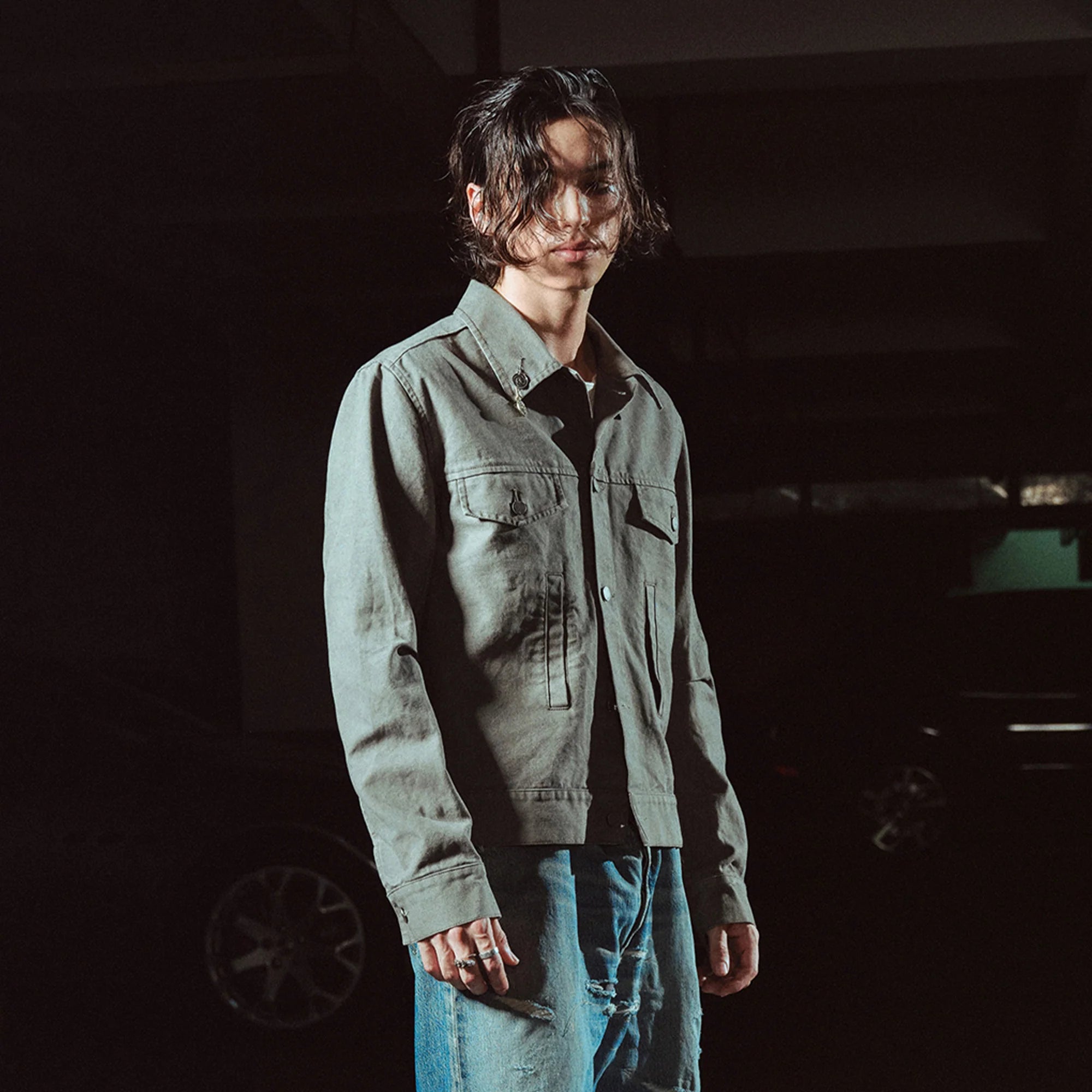 RICHILL Ancient Coin Graphic Curved-Sleeve Canvas Jacket
