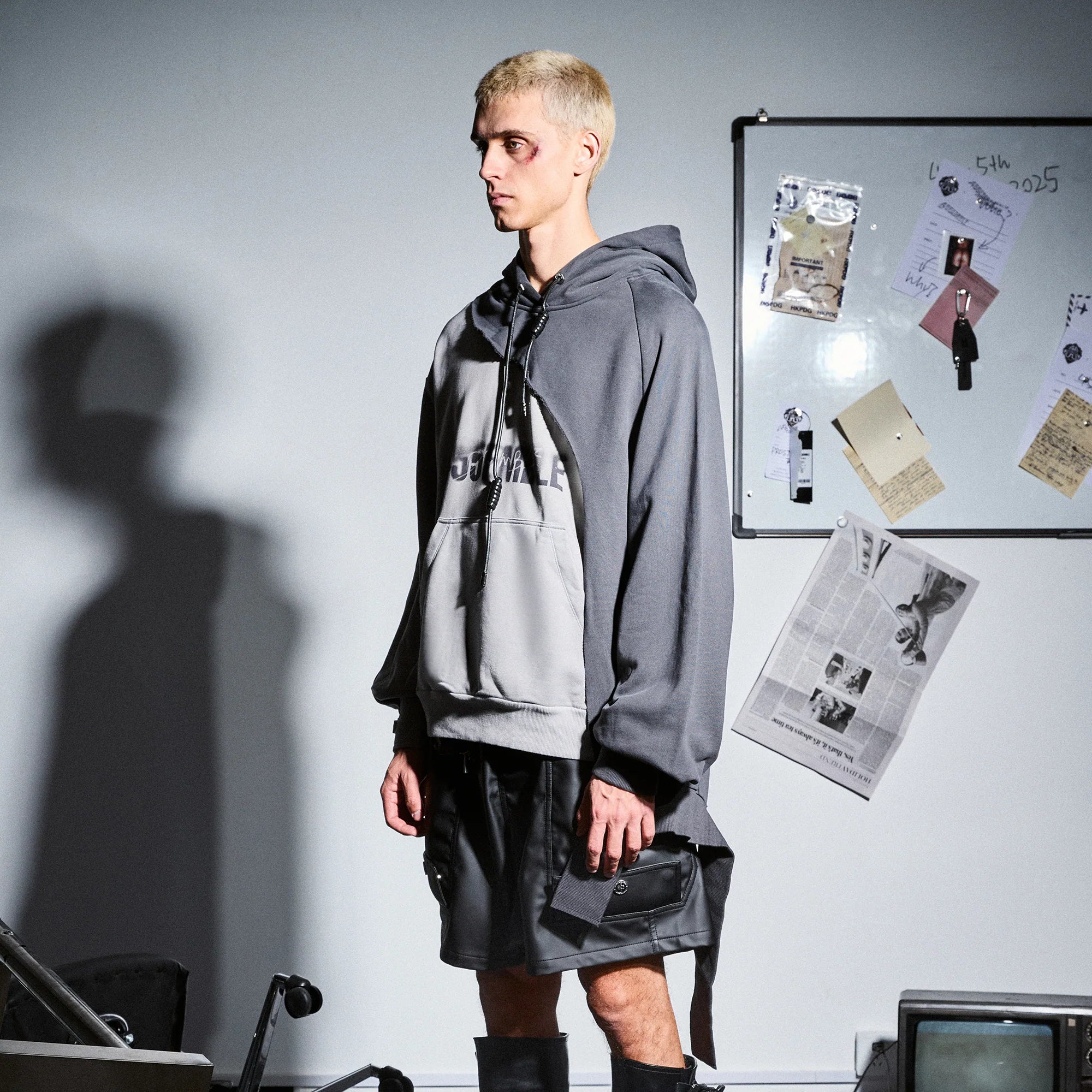 455EMBLE Distressed Spliced Contrast Hoodie
