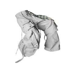 RELABEL Multi-Pocket Detachable Scarf Distressed Cargo Gray