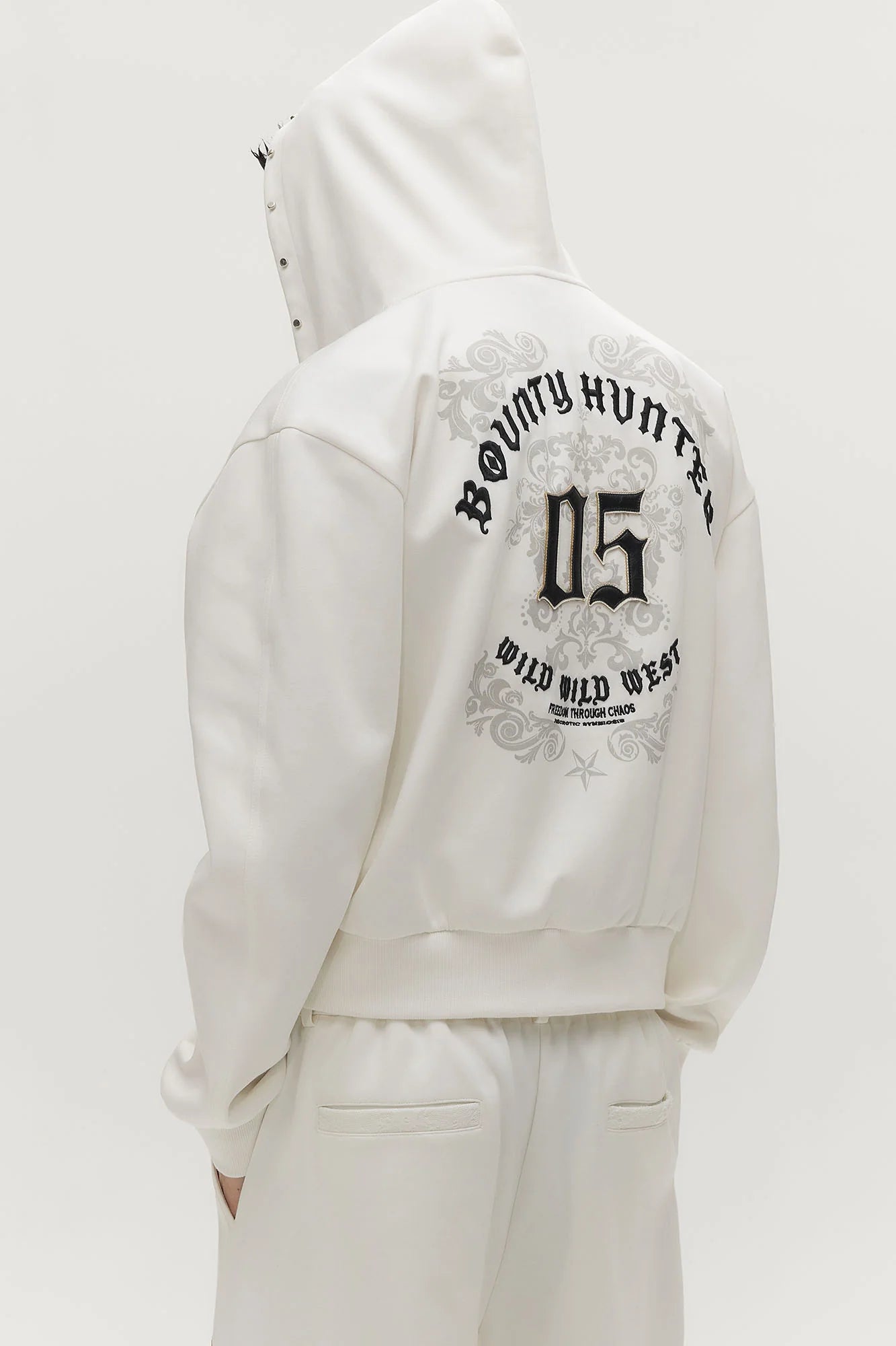 SAVAGEGROWTHWORLD Gothic Lettering Embroidered Zip-Up Hoodie