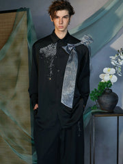 JIECHI Organza-Bow & Diamond Shirt