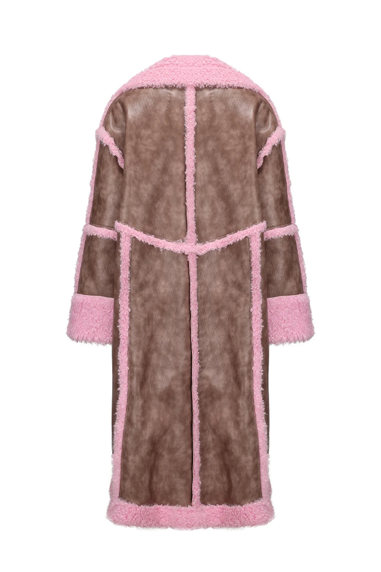 VANN VALRENCE Shearling-Trim Panel PU Long Coat
