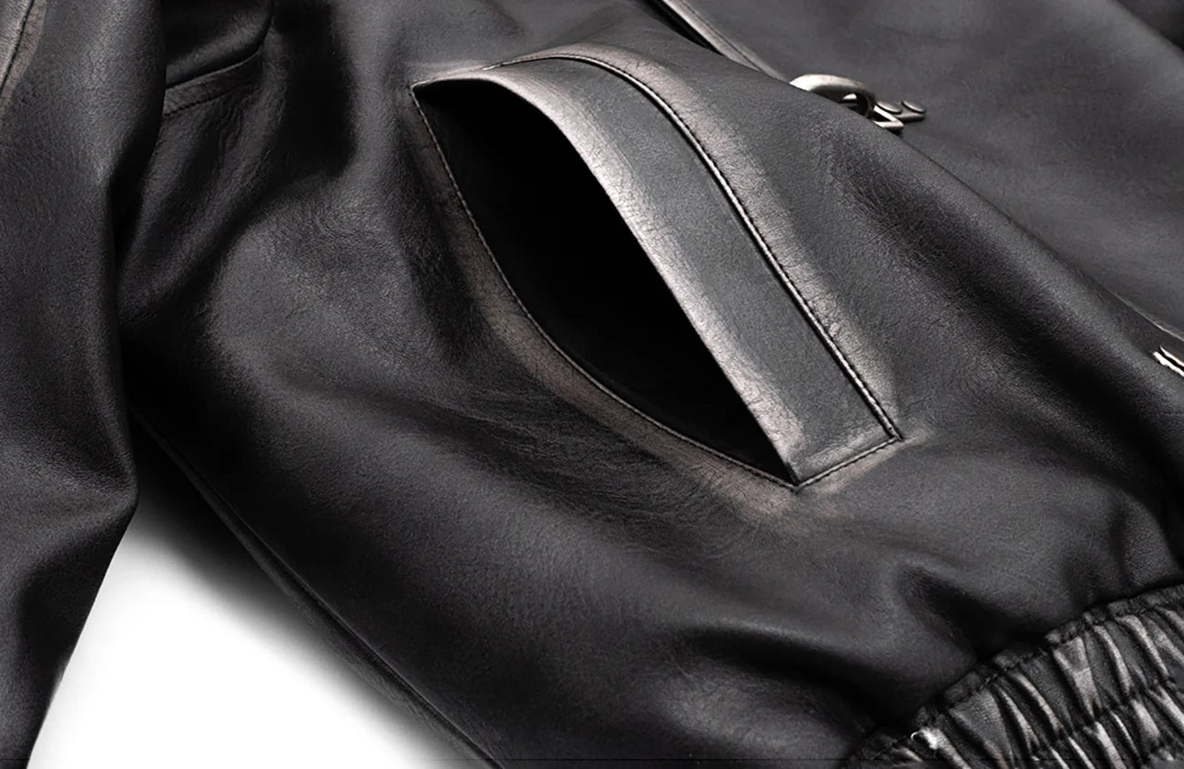 IN EXISTENCE Asymmetric Placket Washed Moto Jacket
