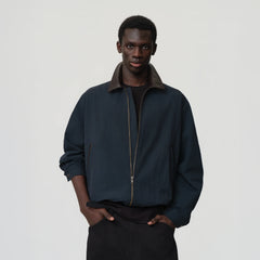 OPICLOTH Retro Contrast Leather Collar Jacket