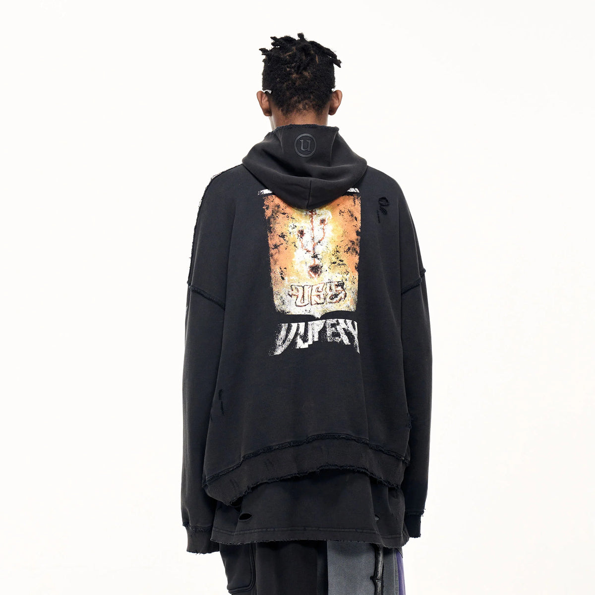 ULIPERY Distressed USB Graphic Hoodie
