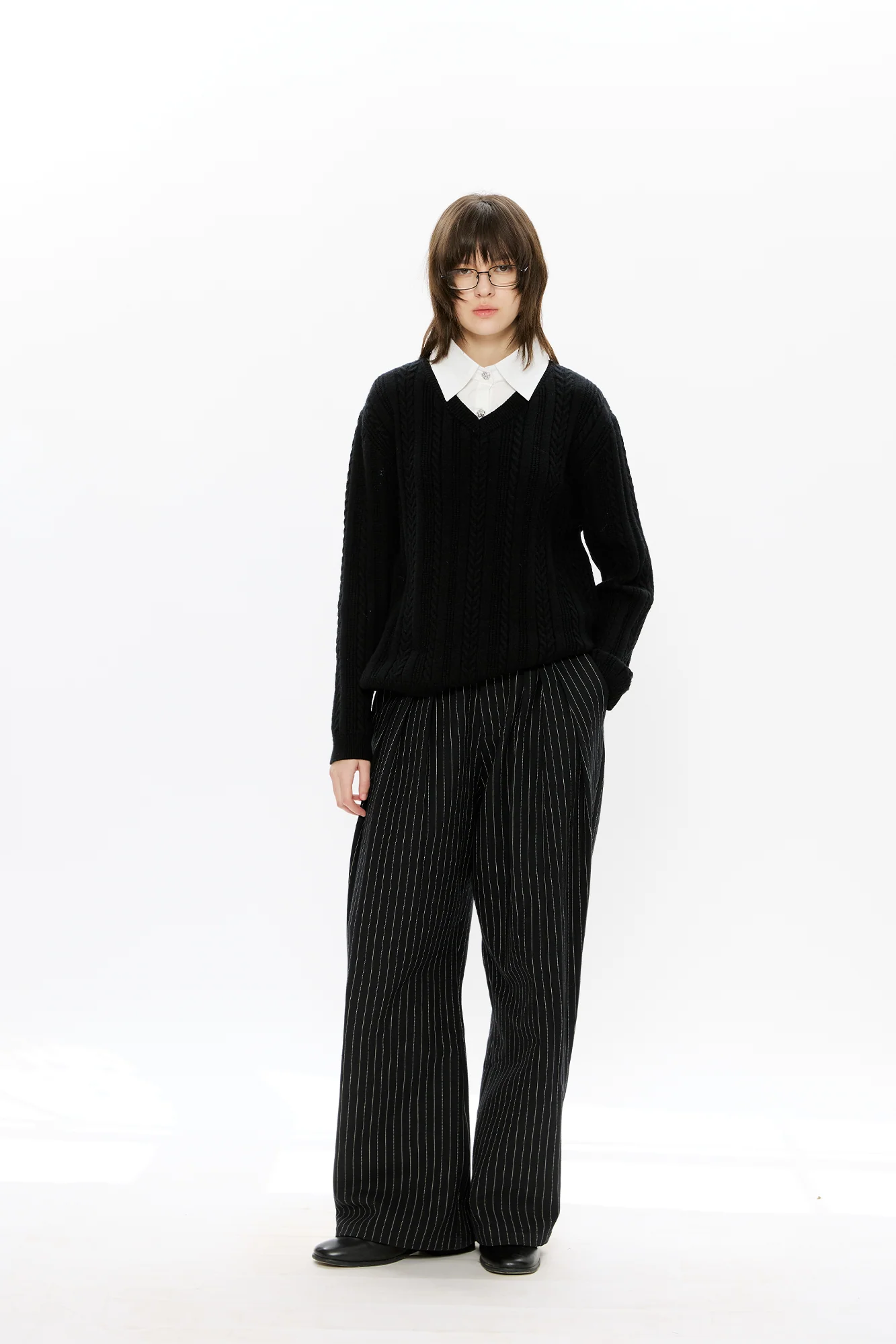 KREATE Cable-Knit Layered Shirt Sweater