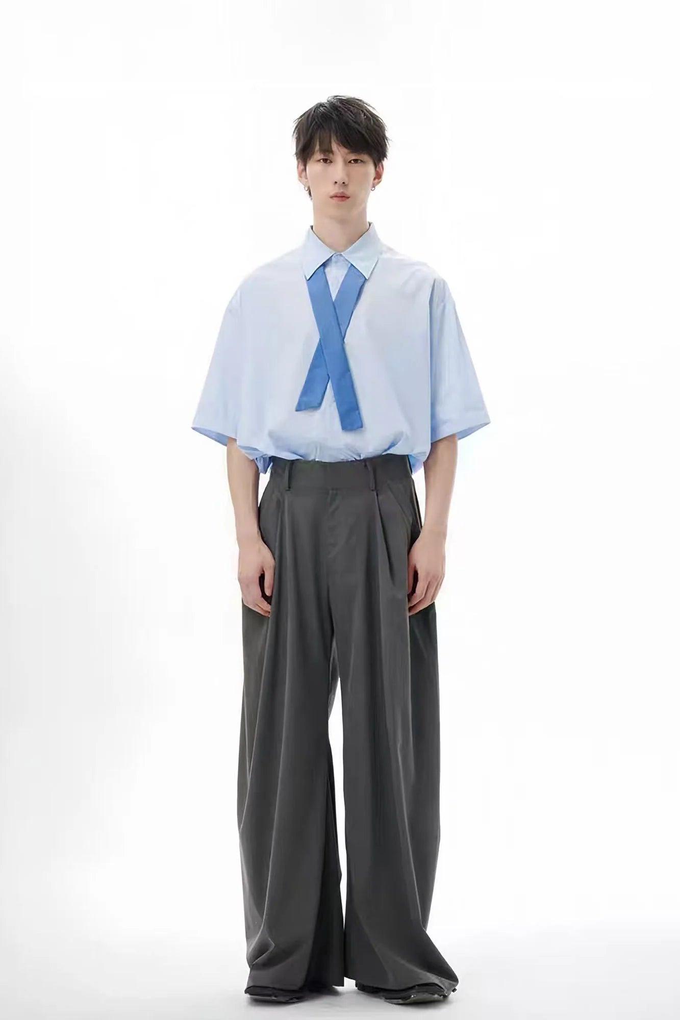 TUIMU Cross Tie Detachable Sleeve Shirt