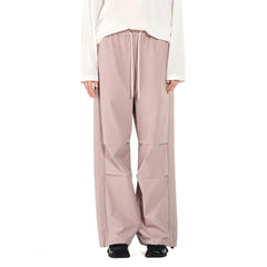 OVERLAPS Paneled Pleated-Knee Drawstring Wide-Leg Pants