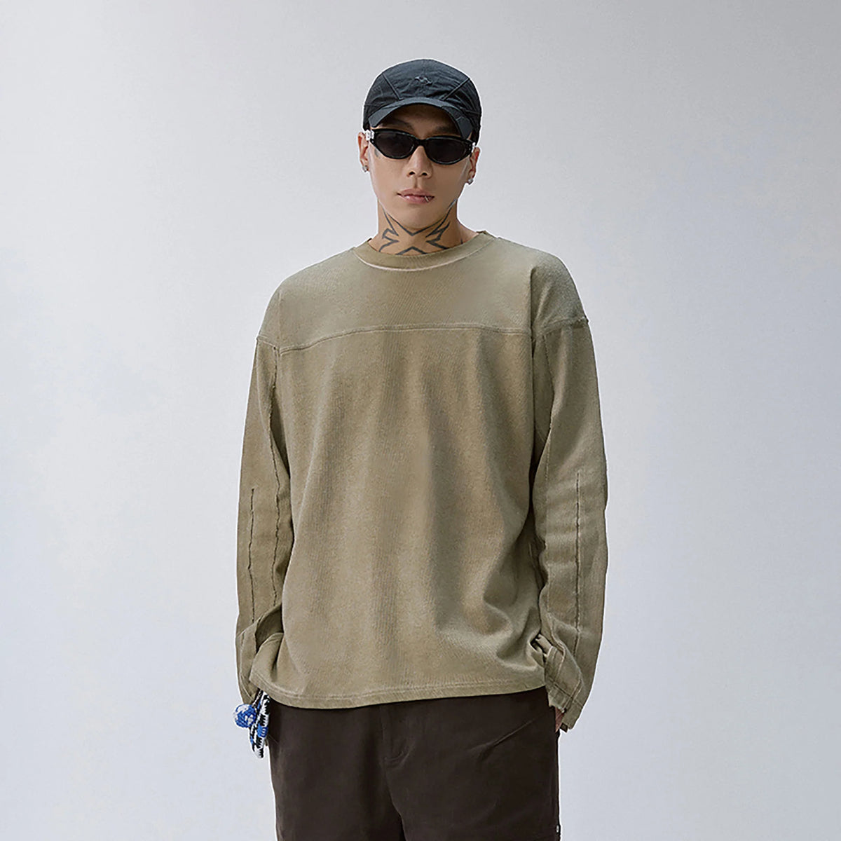 F2CE Distressed Panel-Stitched Long-Sleeve Tee