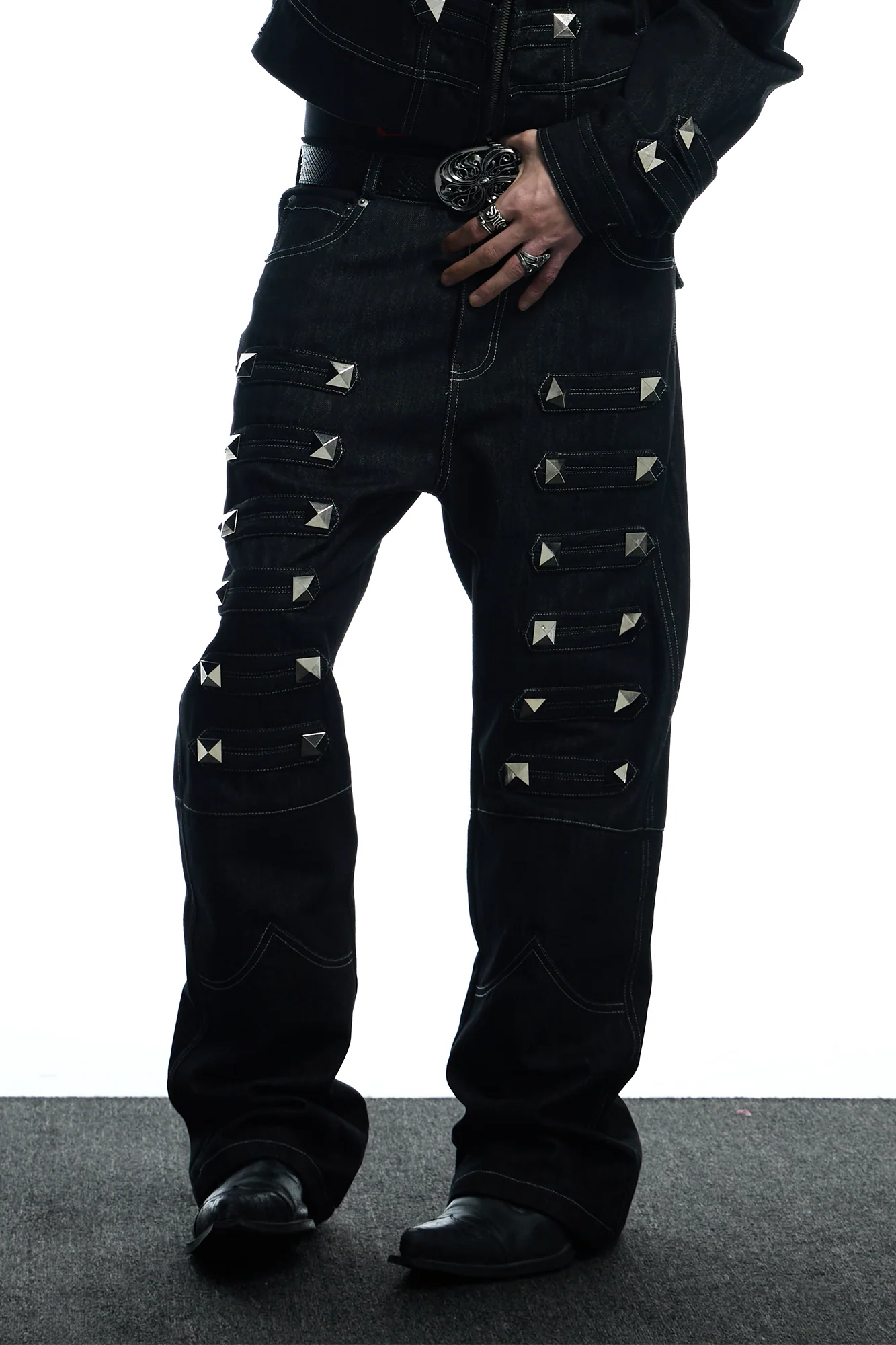 DND4DES Studded Raw Denim Flare Jeans