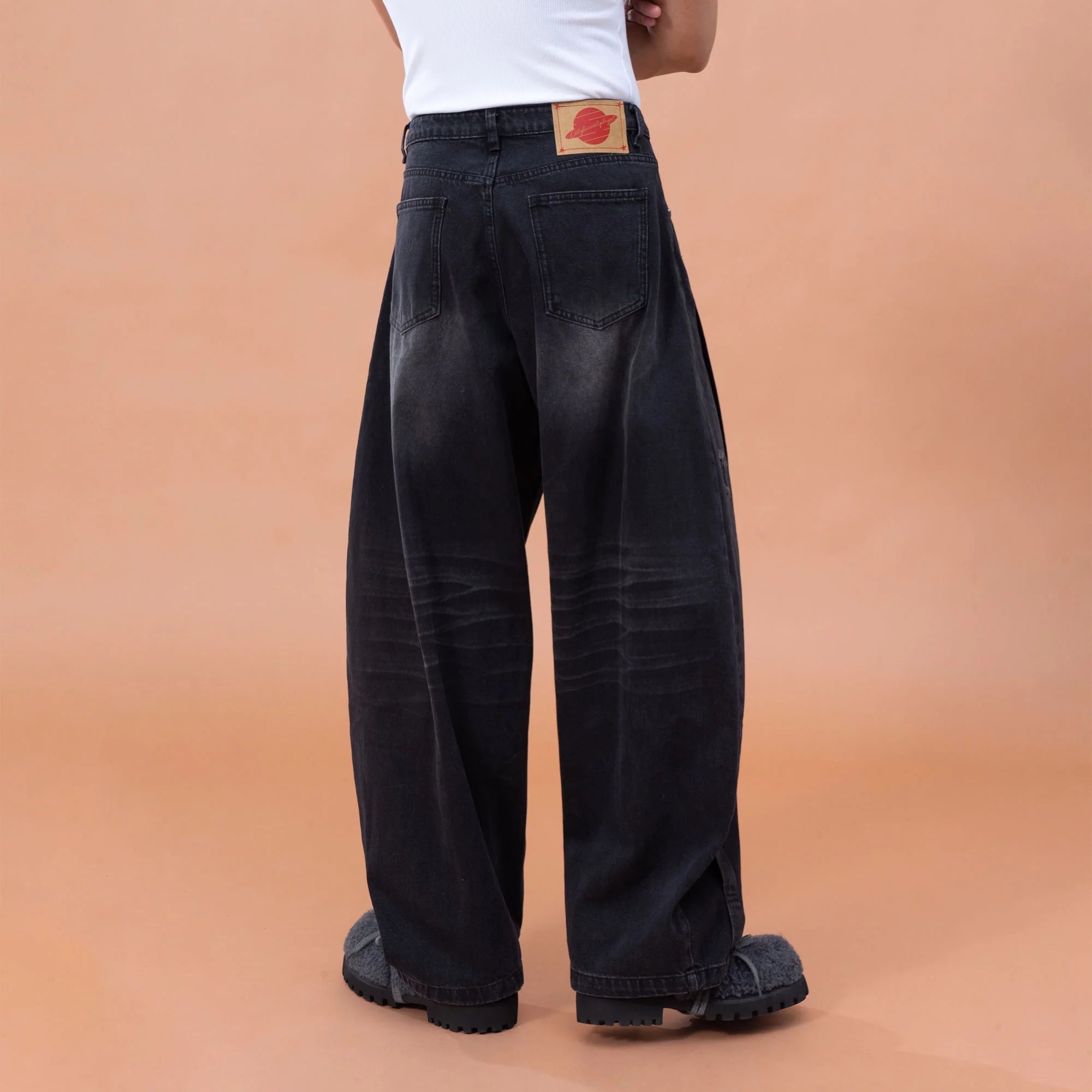 CLP Pleated Knee Wide-Leg Denim Pants