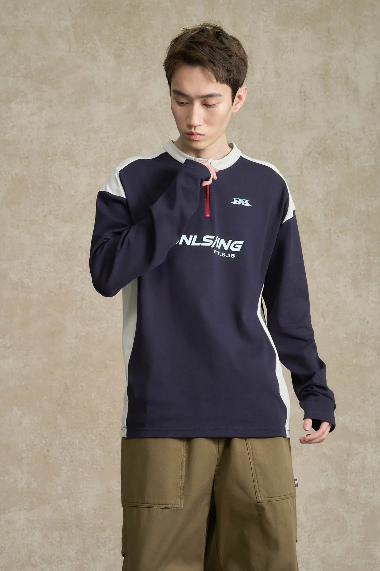 BONELESS Contrast Half-Zip Racing Long-Sleeve Tee