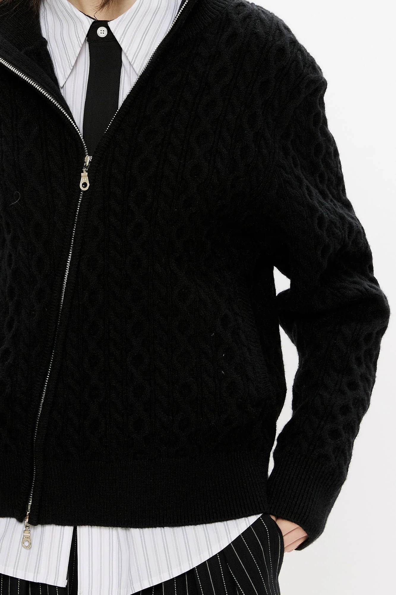 KREATE Asymmetrical Zip Cable-Knit Sweater